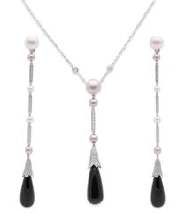 Cartier Pearl Onyx Diamond Earring and Necklace Set