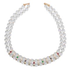 Boucheron Quartz Ruby Emerald Sapphire Diamond Necklace and Earring Set