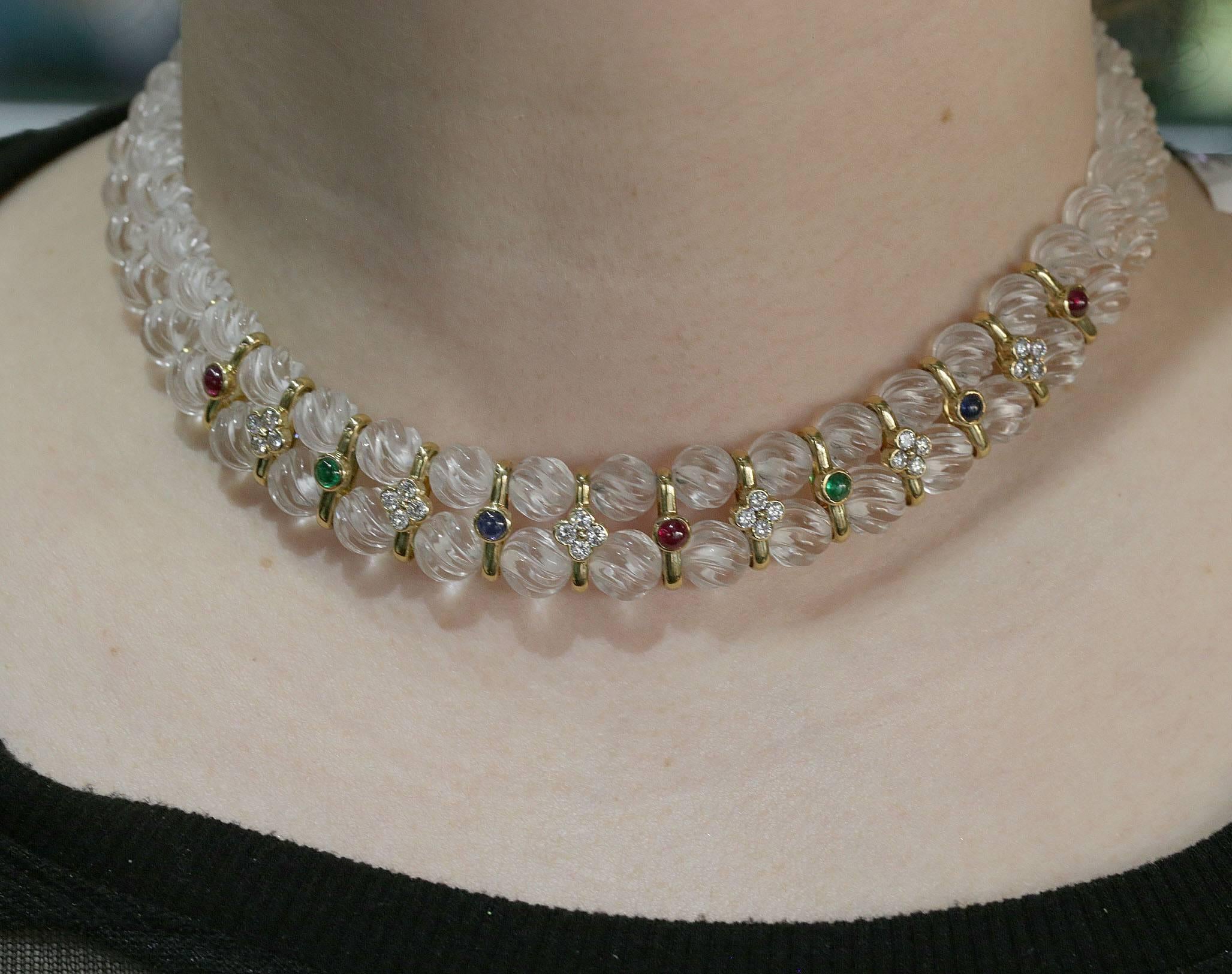Boucheron Quartz Ruby Emerald Sapphire Diamond Necklace and Earring Set For Sale 1