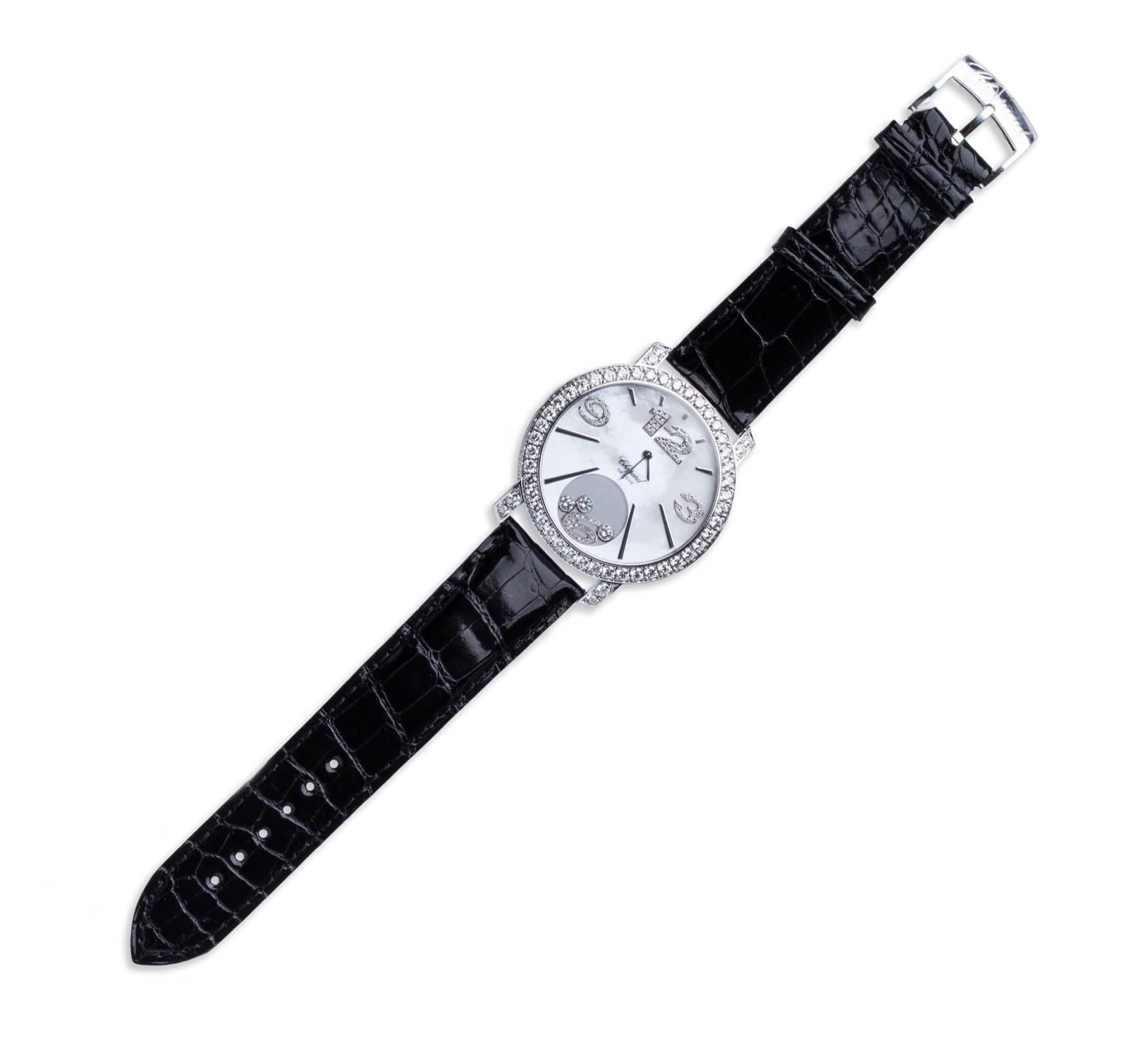Women's Chopard Ladies White Gold Happy Diamonds Quartz Wristwatch ref 207450-10 For Sale