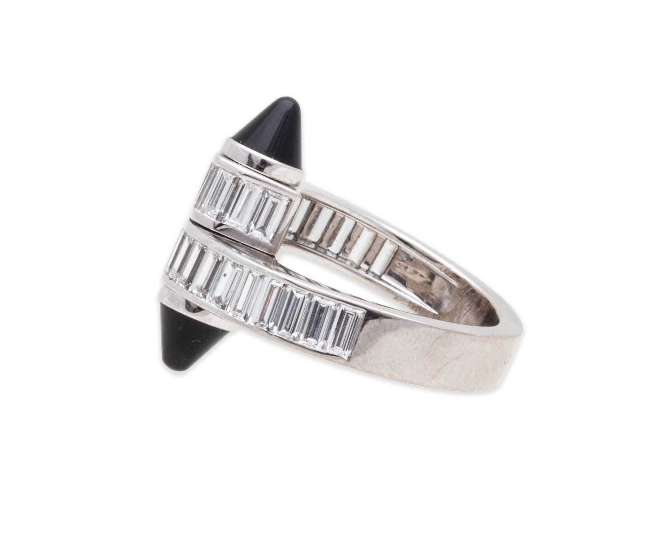 Cartier 18K White gold LOVE ring set with high quality Baguette Cut Diamonds and Black Onyx. Ring size 52 / USA  6.5