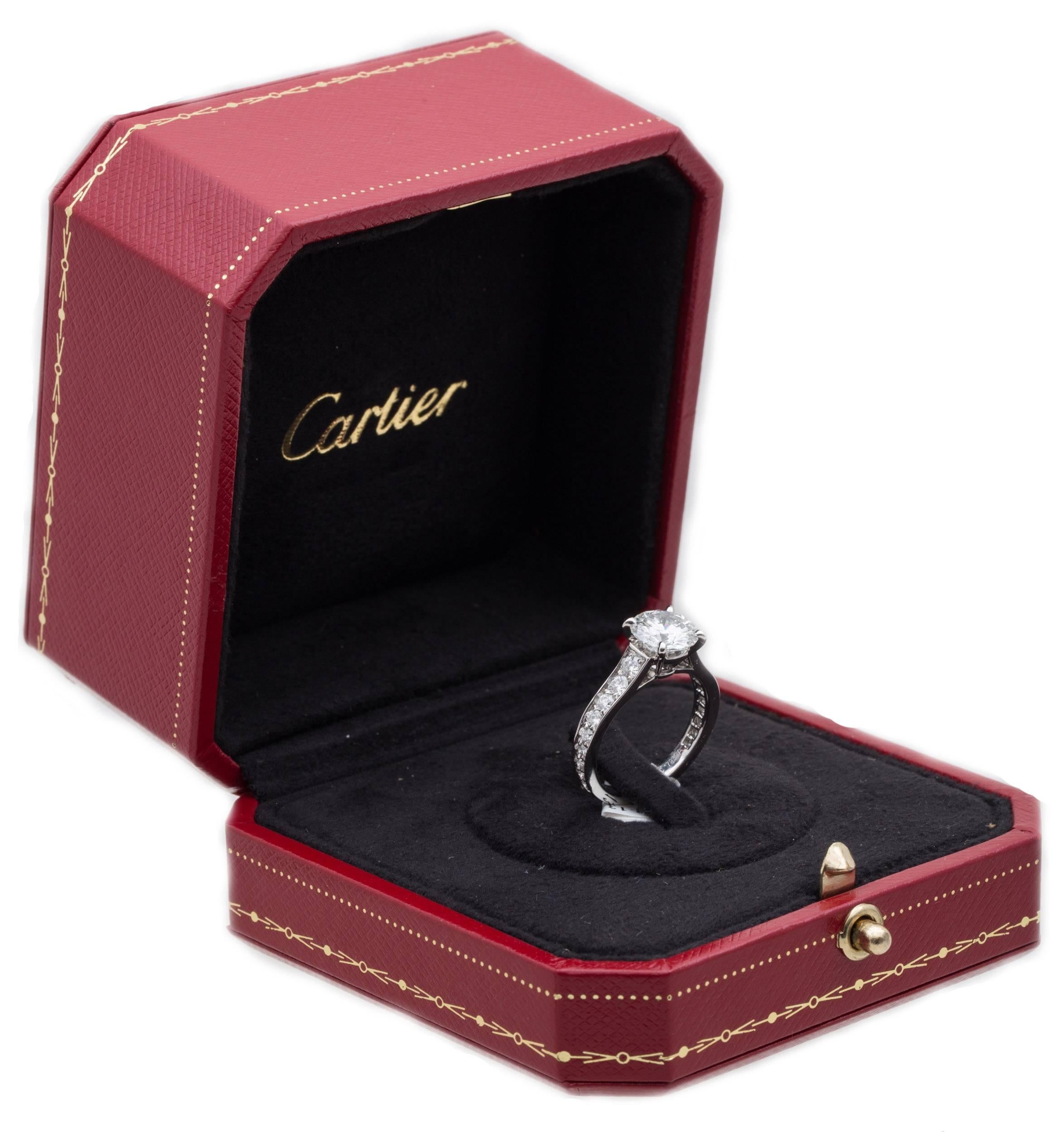 Women's Cartier 1.70 carat GIA Certified Diamond Platinum Ring For Sale
