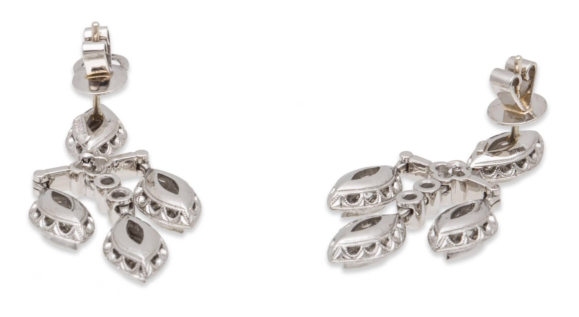 Beaudry Diamond Earrings in Platinum. Total Diamond Weight 3.07ct, Marquee Diamonds 1.96ct, Lily Diamonds 0.28 ct G-H VS, Length 1.38