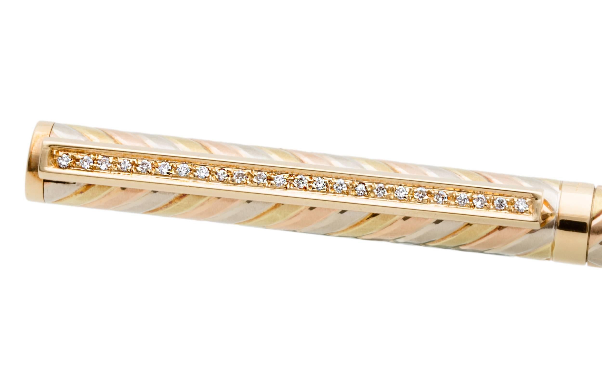 Women's or Men's Solid Tricolor Gold Pen with Diamonds For Sale