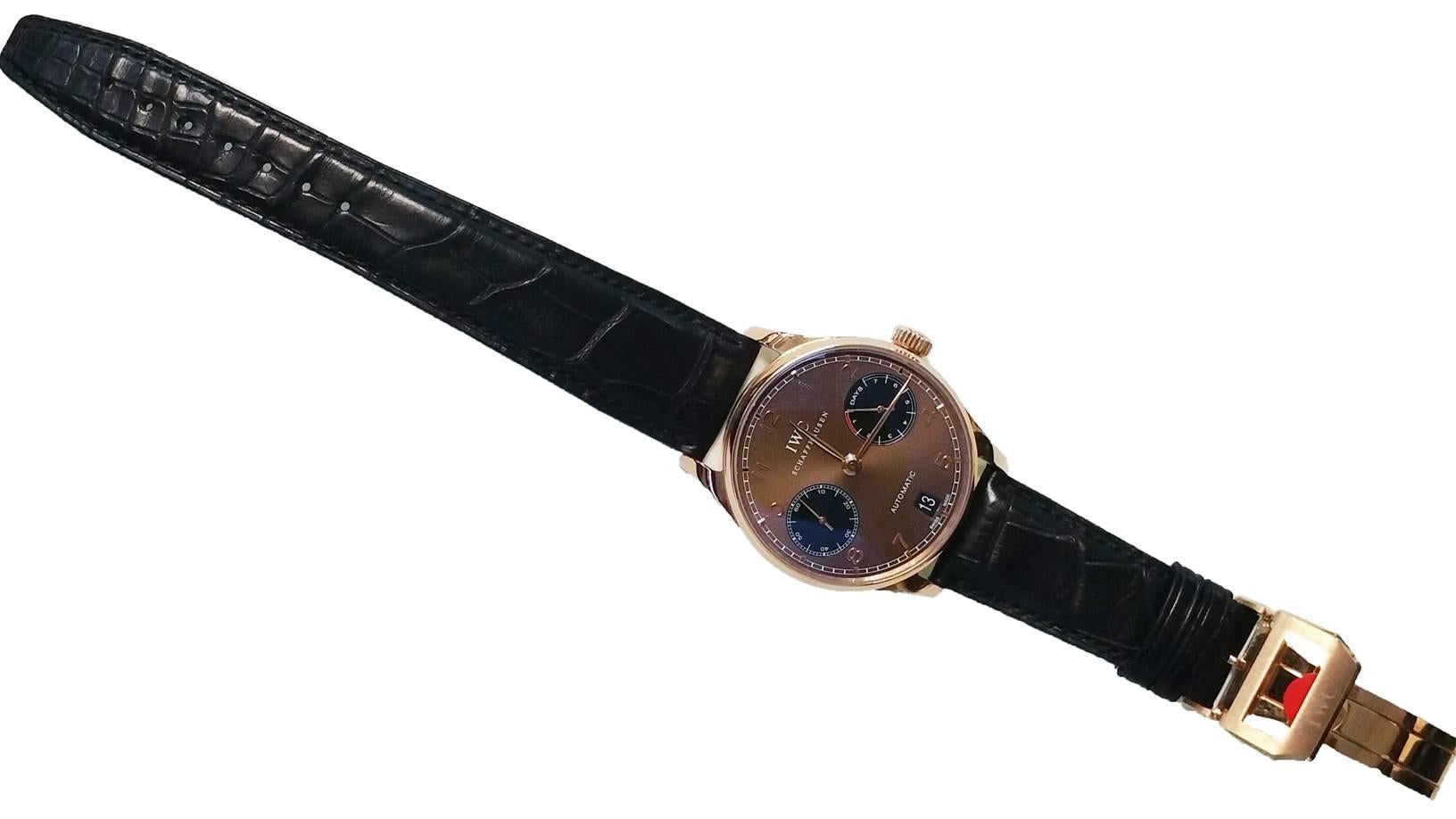 IWC Rose Gold Portuguese 7 Day Power Reserve Ltd Ed Automatic Wristwatch In New Condition In Sunny Isles Beach, FL
