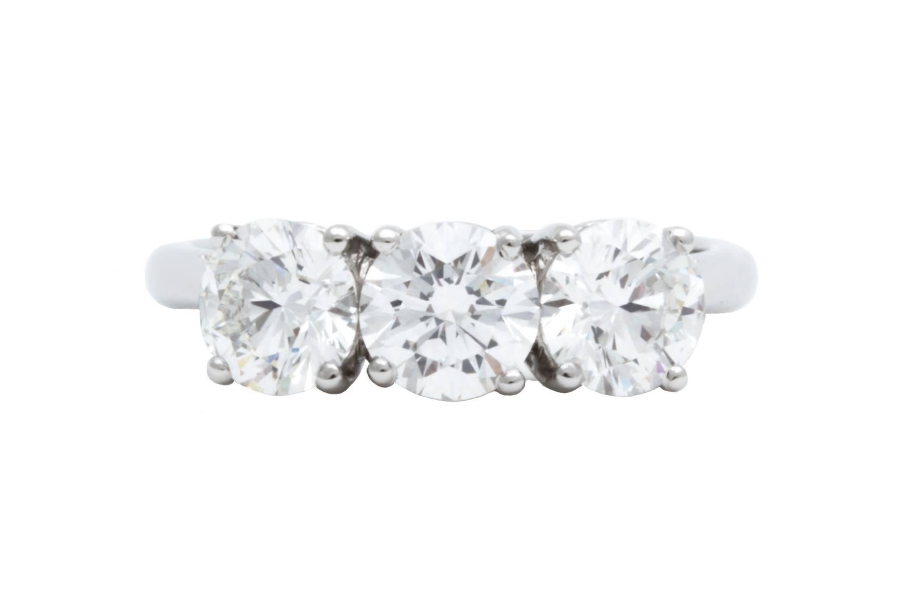 Women's Tiffany & Co Three Stone Diamond Platinum Ring 2.41 carats