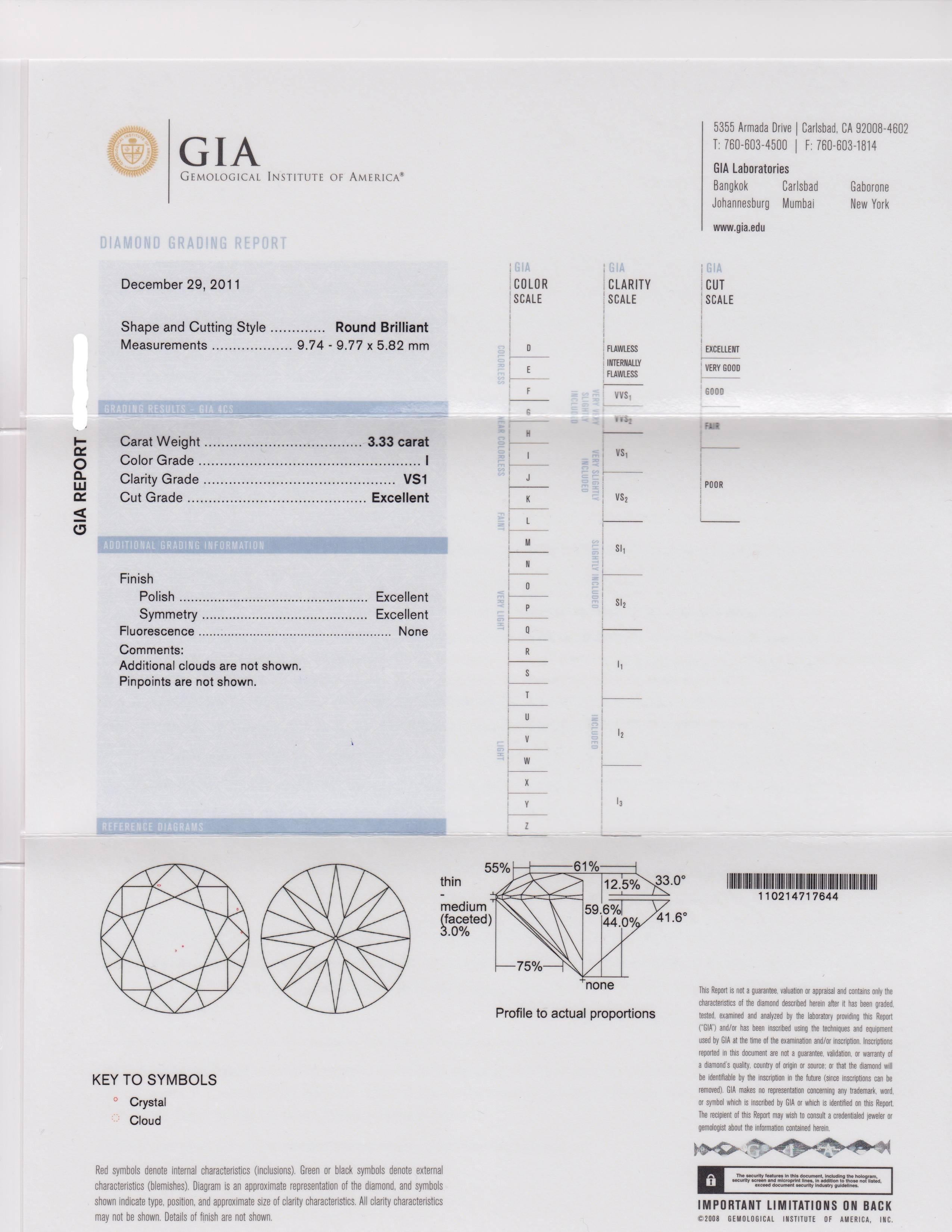 Diamond Platinum Ring 3.33 Carat GIA Certified For Sale 1