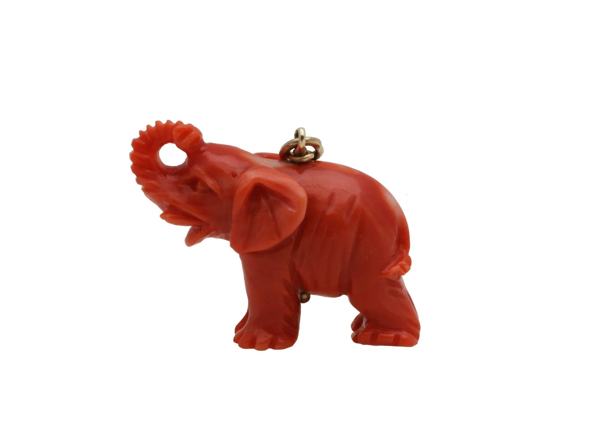 Vintage Cartier Coral Elephant Keychain with 14K Gold Chain and Ring. Coral Elephant Dimensions:  Length 1.20