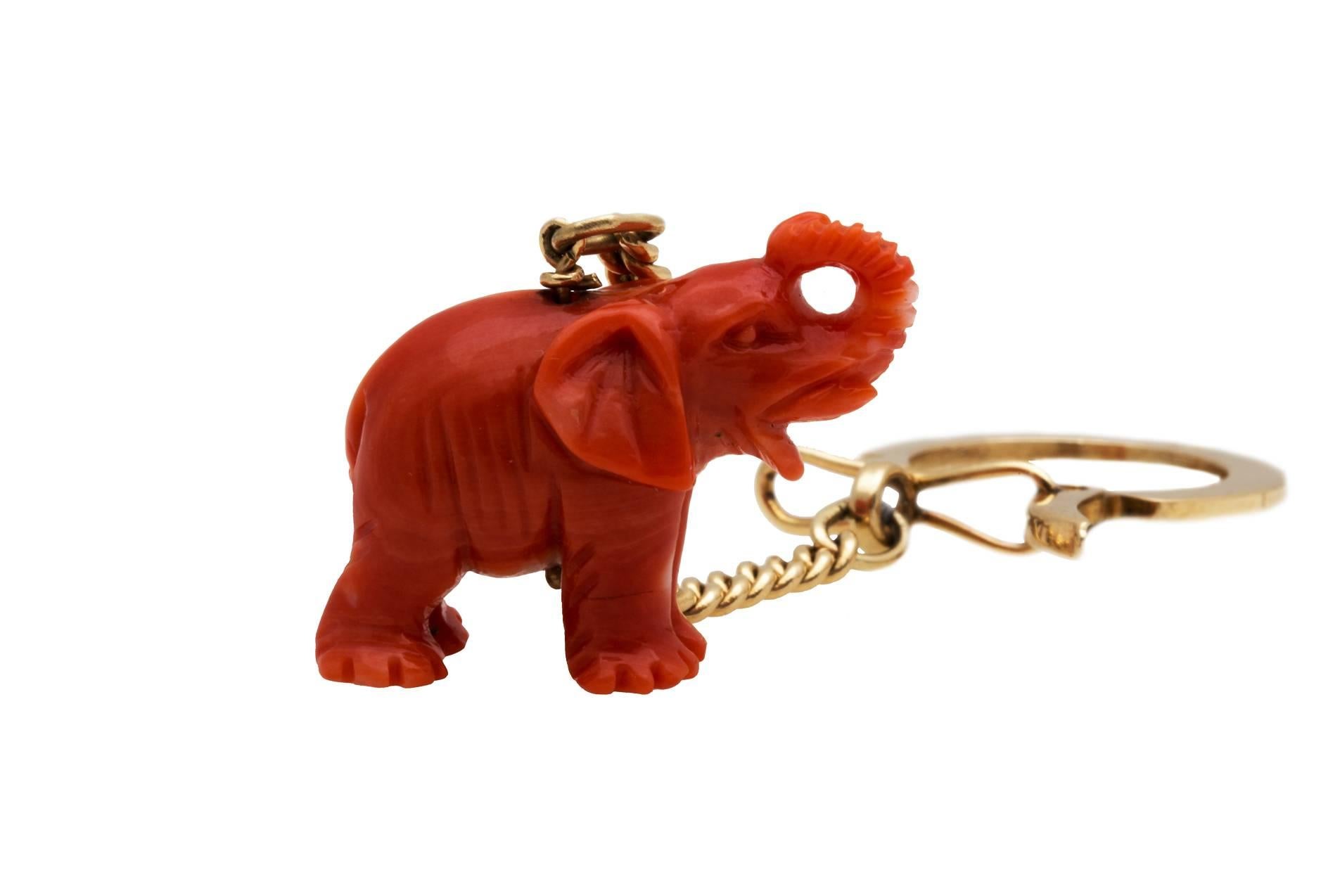 Cartier Coral Gold Elephant Keychain In Fair Condition For Sale In Sunny Isles Beach, FL