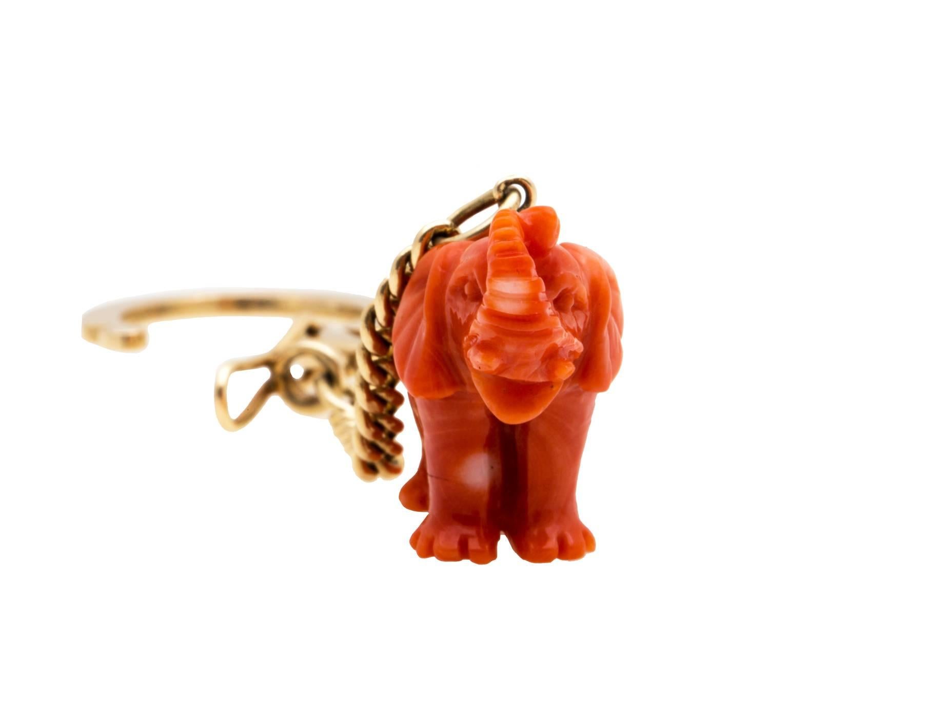 Women's or Men's Cartier Coral Gold Elephant Keychain For Sale