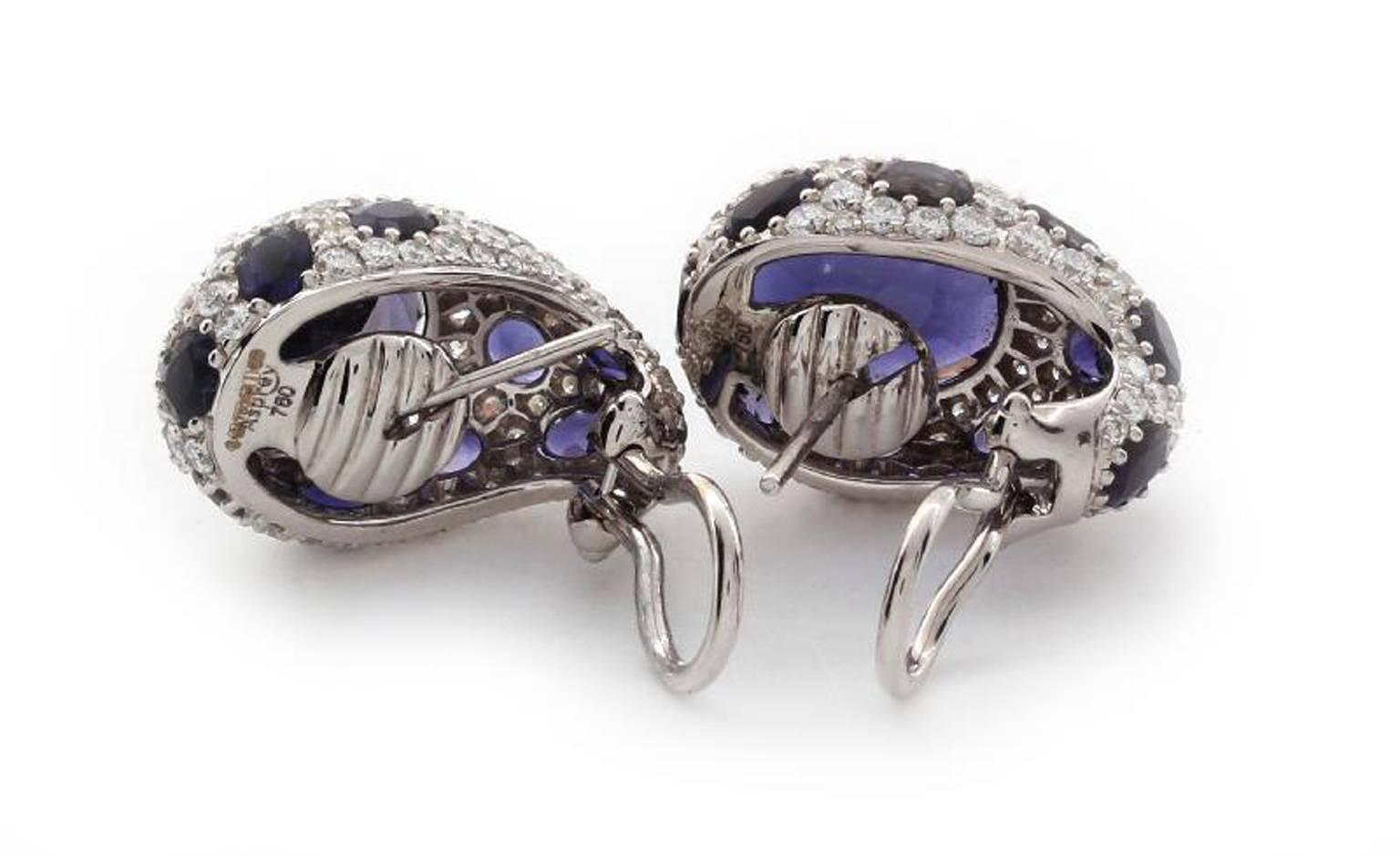 Asprey of London Iolite Diamond White Gold Earrings In New Condition For Sale In Sunny Isles Beach, FL
