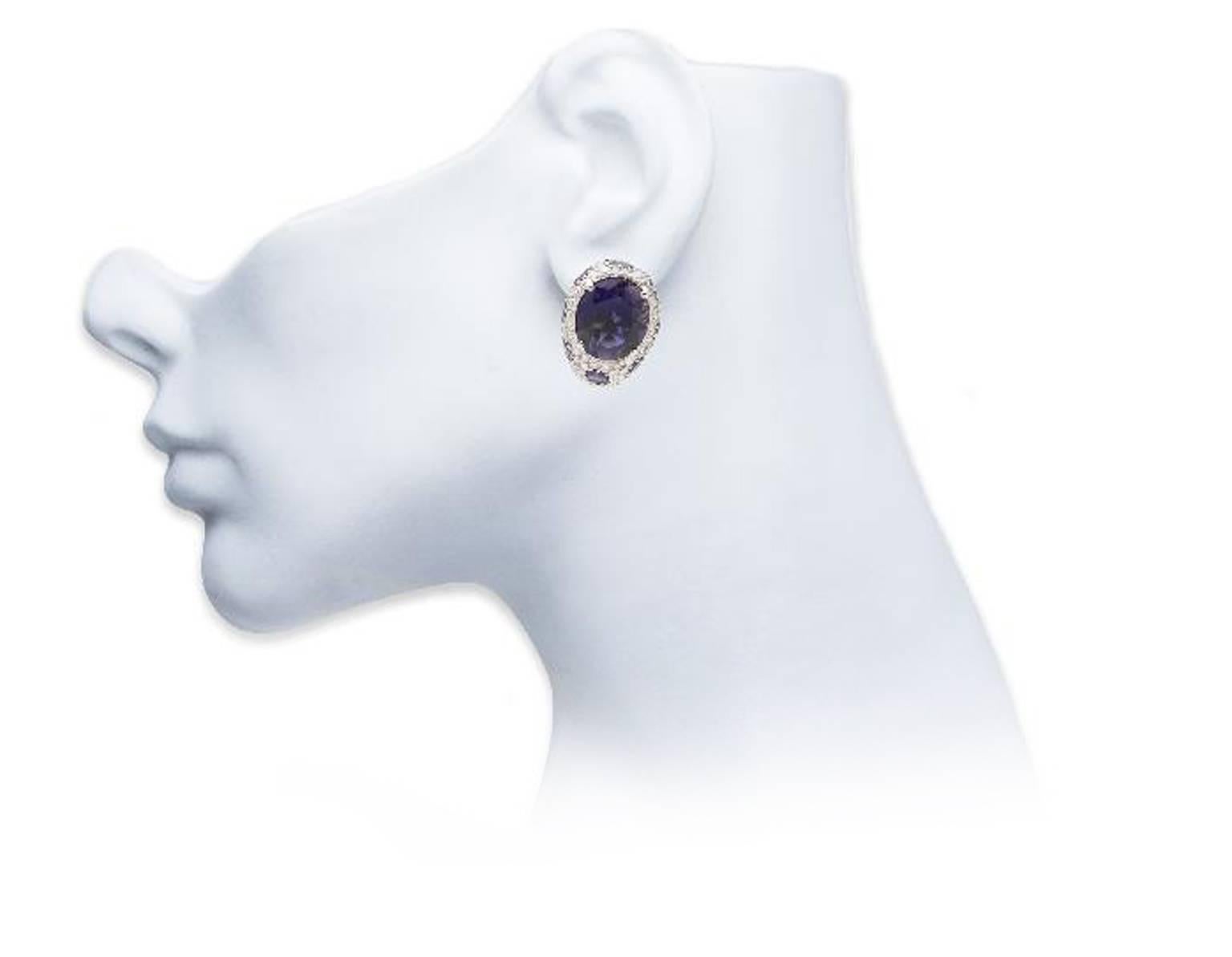Asprey of London Iolite Diamond White Gold Earrings For Sale 1
