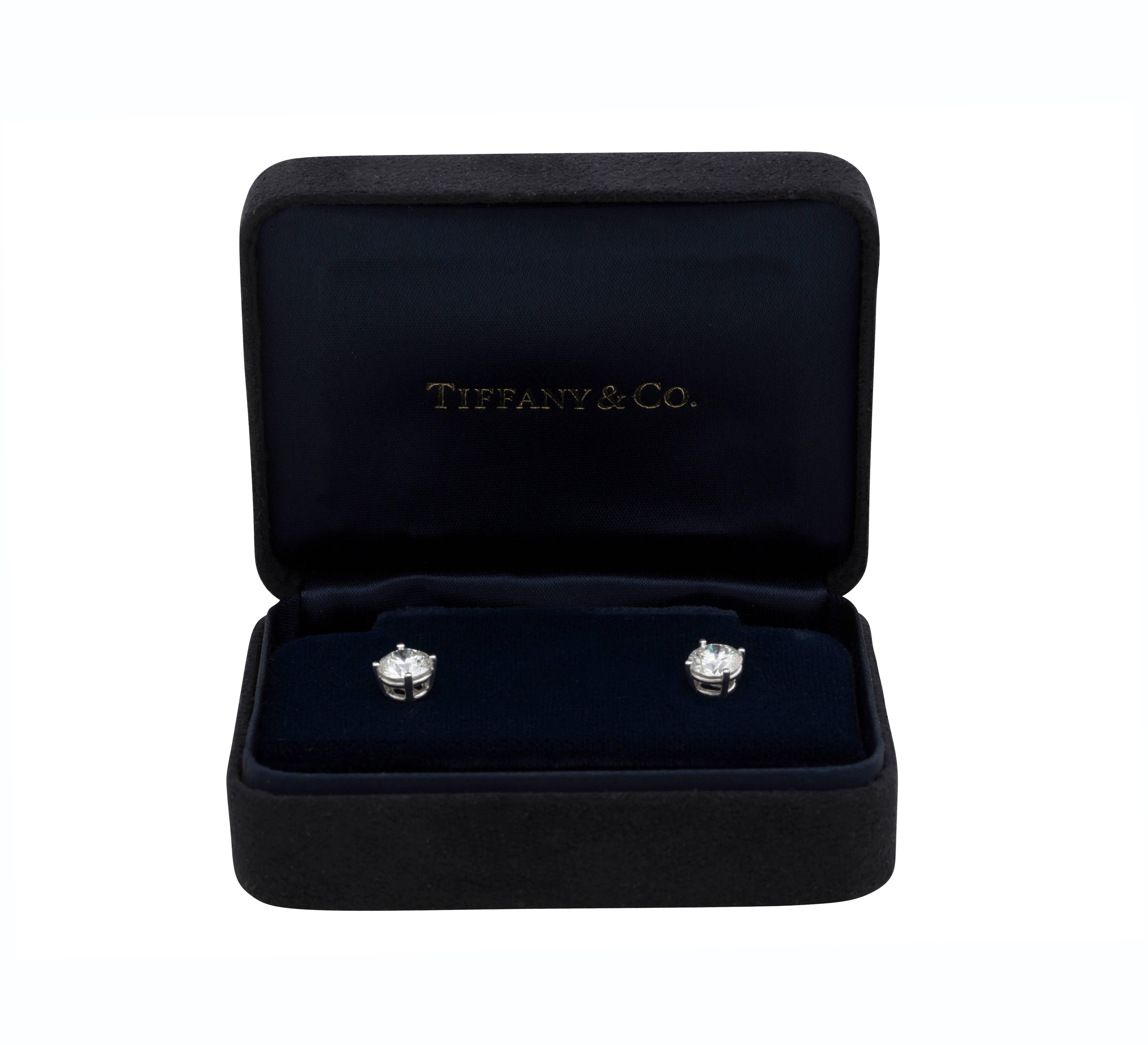 Tiffany & Co. 2.04 Carat Platinum Diamond Stud Earrings  In Excellent Condition In Sunny Isles Beach, FL