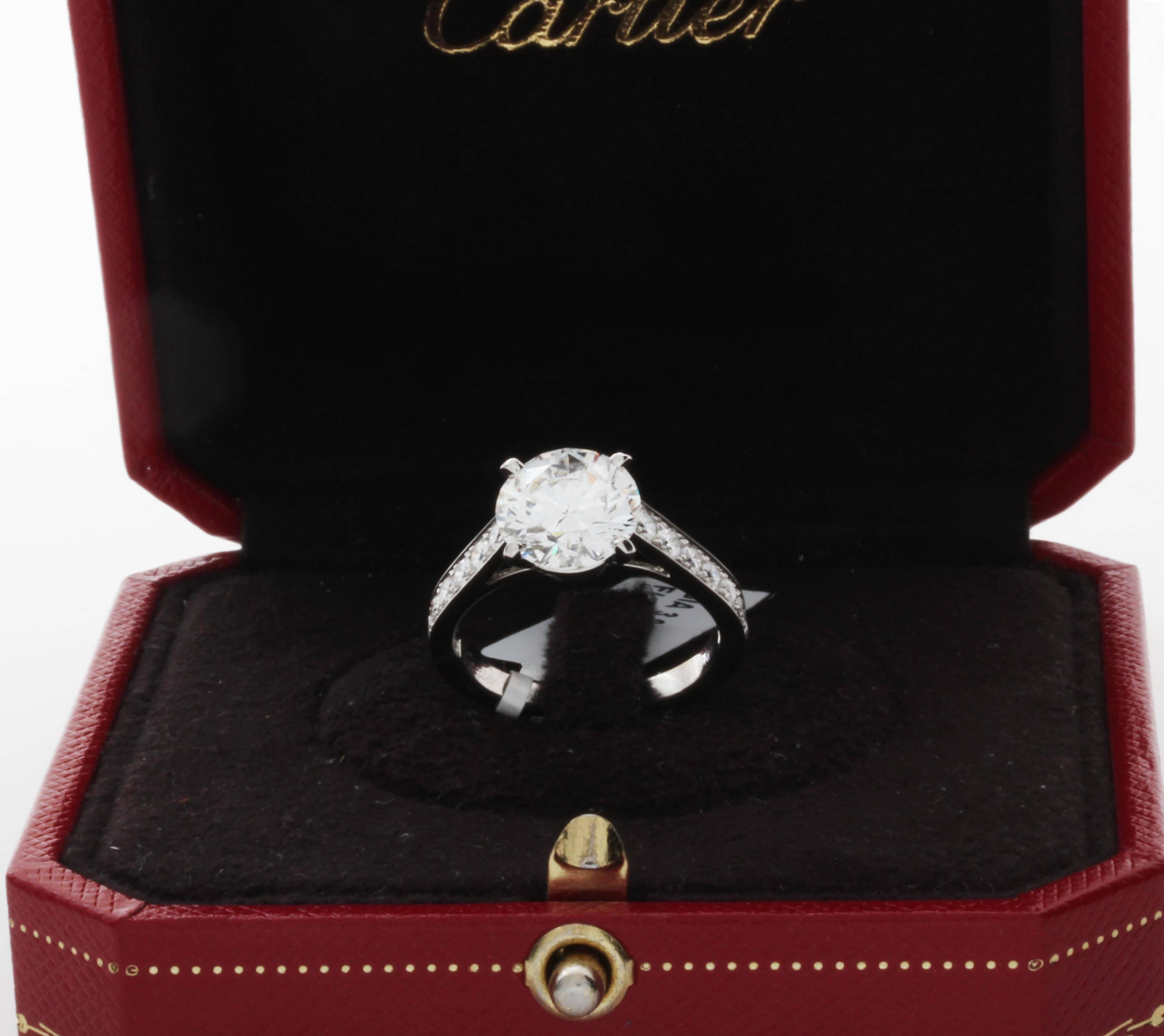 Cartier GIA Cert 3.04 Carat Diamond Platinum Engagement Ring In Excellent Condition For Sale In Sunny Isles Beach, FL