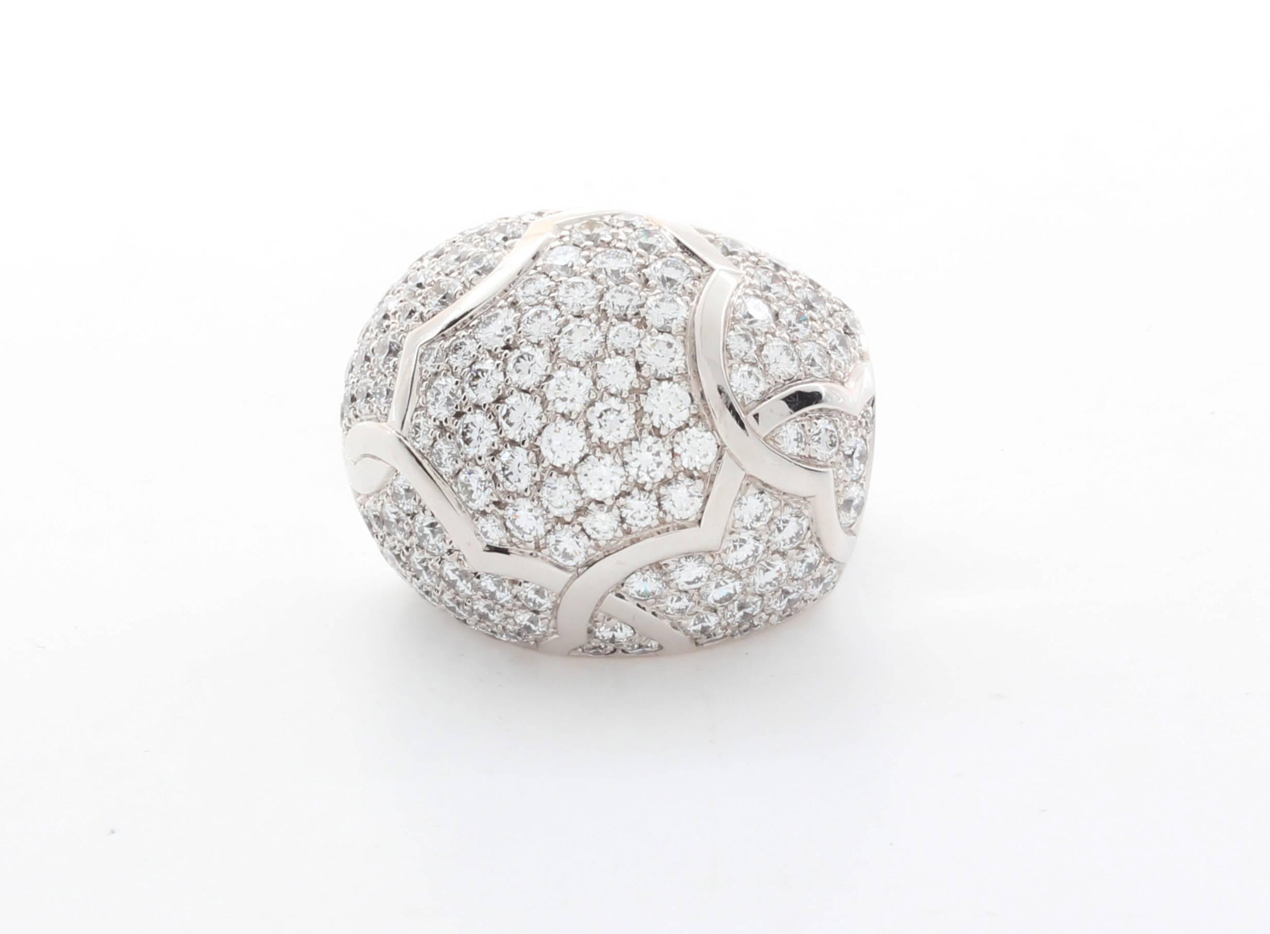 Chanel Diamond Pave Dome Ring in 18K White Gold. Total Diamond Weight 3.80ct., Size: US 5.25 / EUR 50, Signed: 