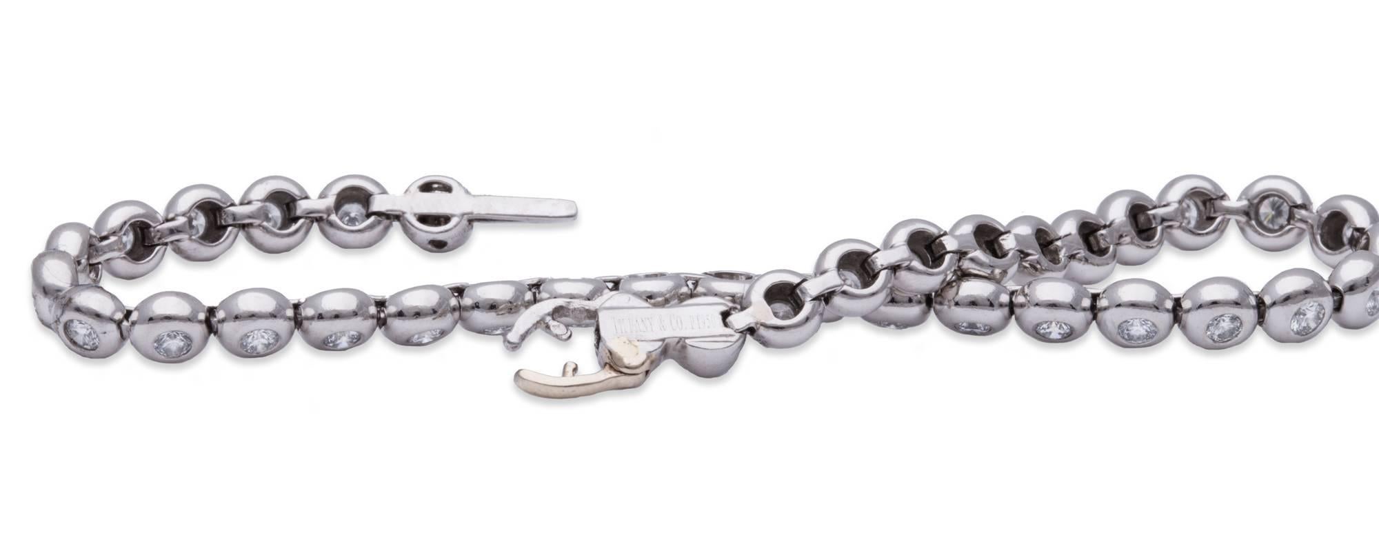 Tiffany & Co. Diamond Bracelet in Platinum. 37 Bezel Set Brilliant Cut Diamonds, Total Diamond Weight: 2.22ct., Bracelet Length: 7.50
