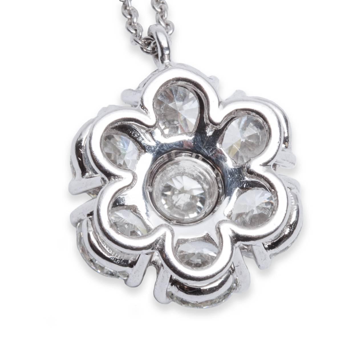 Graff White Diamond Flower Pendant Necklace in Platinum, (7)White Round Diamonds, Total Diamond Weight 2.85ct, Fine White/ VS+, Signed: 