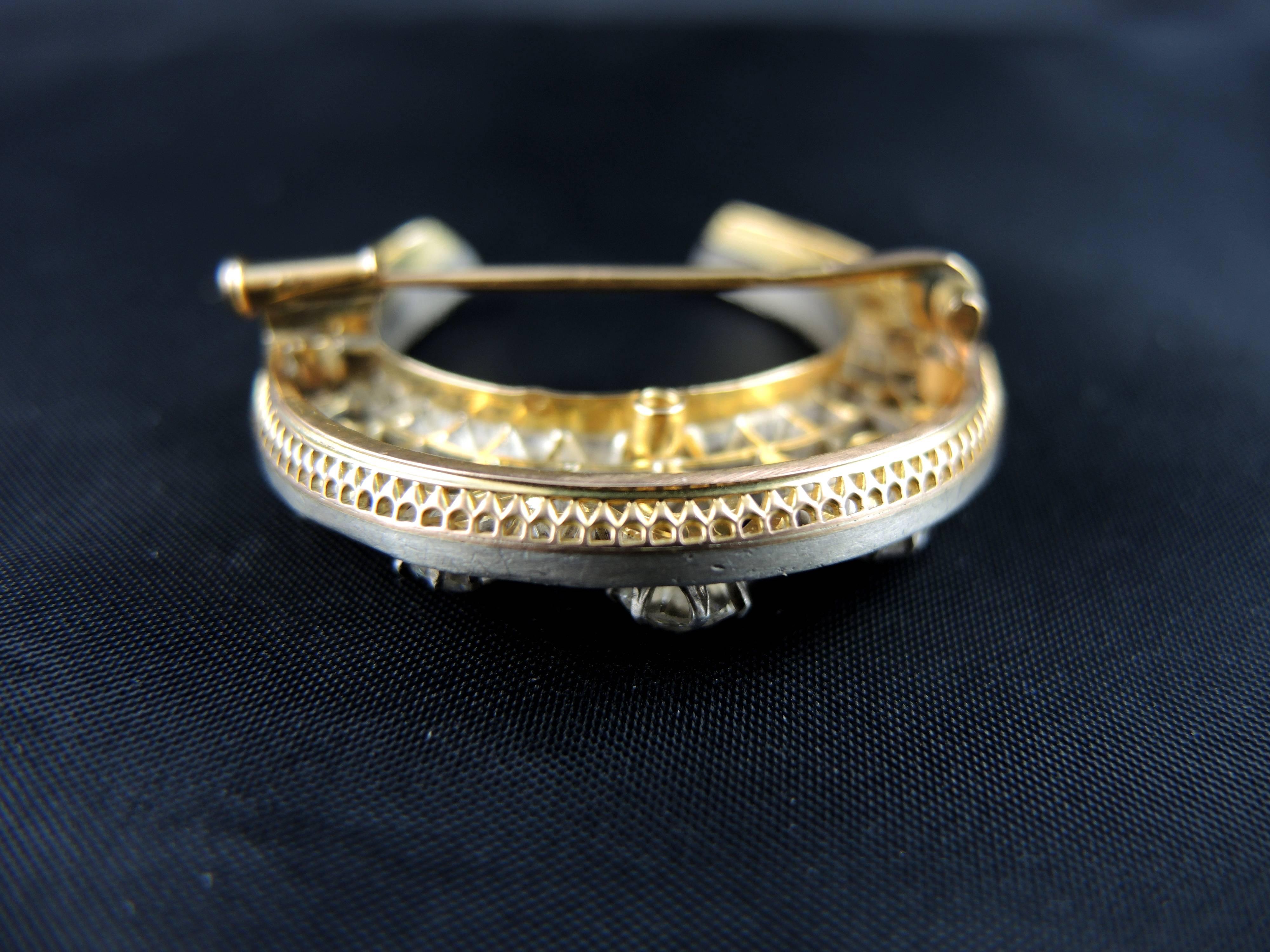 Women's or Men's 19th Century Diamond Silver Gold Crescent Moon Brooch