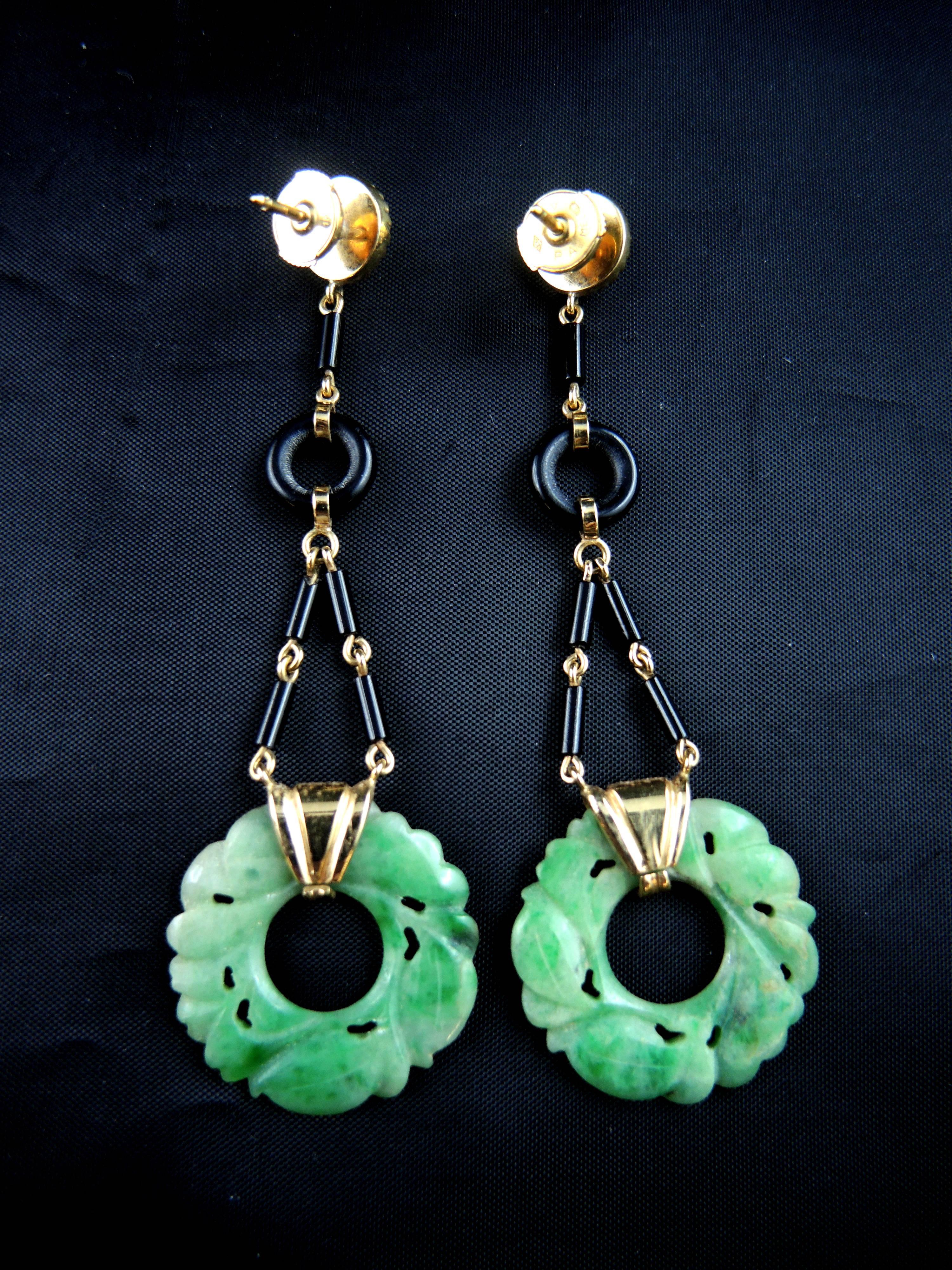 Jade Jadeite Onyx and Diamonds Earrings 3