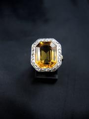 6.50 Carat Citrine and Diamonds Art Deco Gold Ring