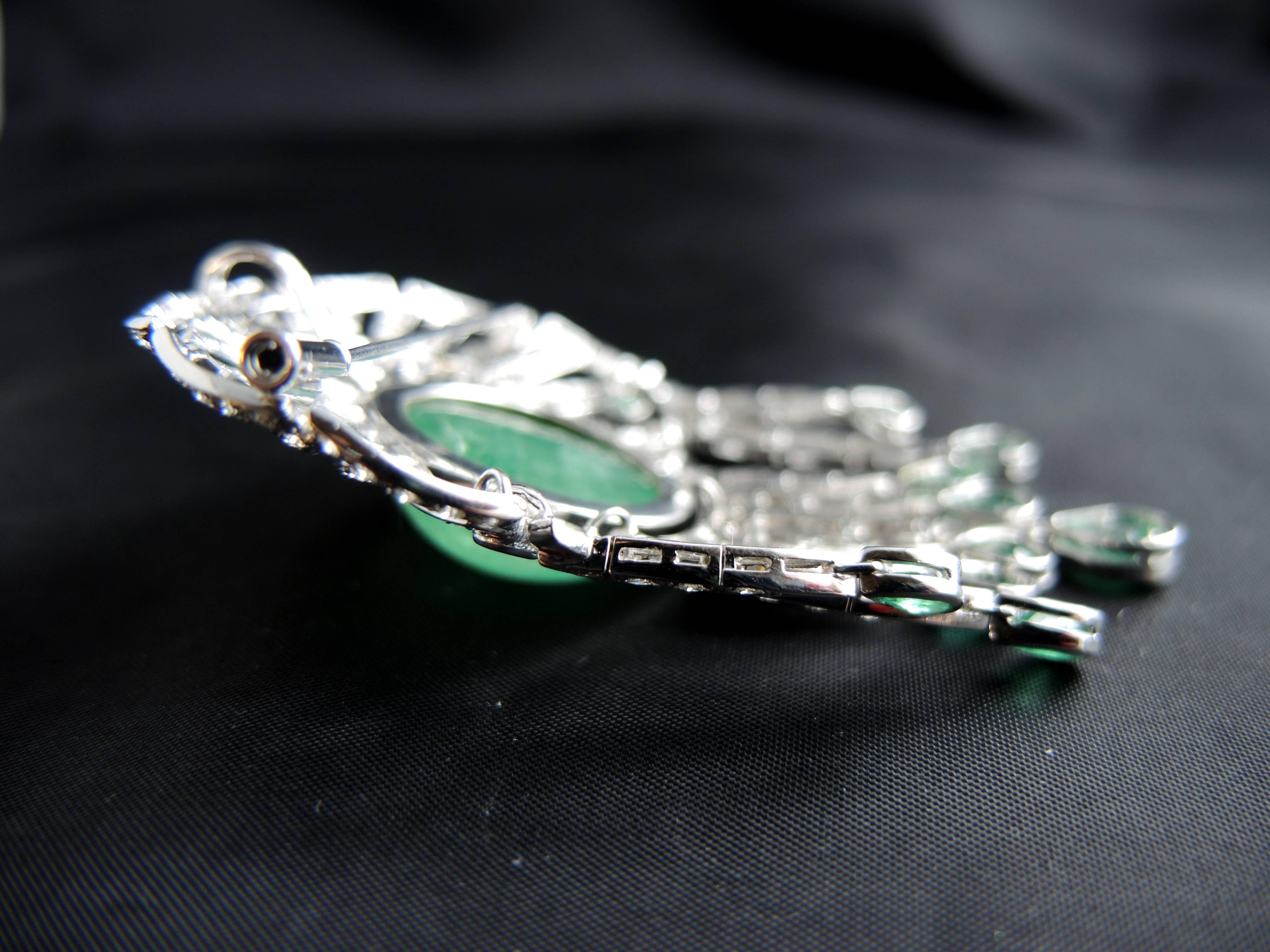 French Emerald Diamond Brooch and Pendant In Good Condition In Paris, FR