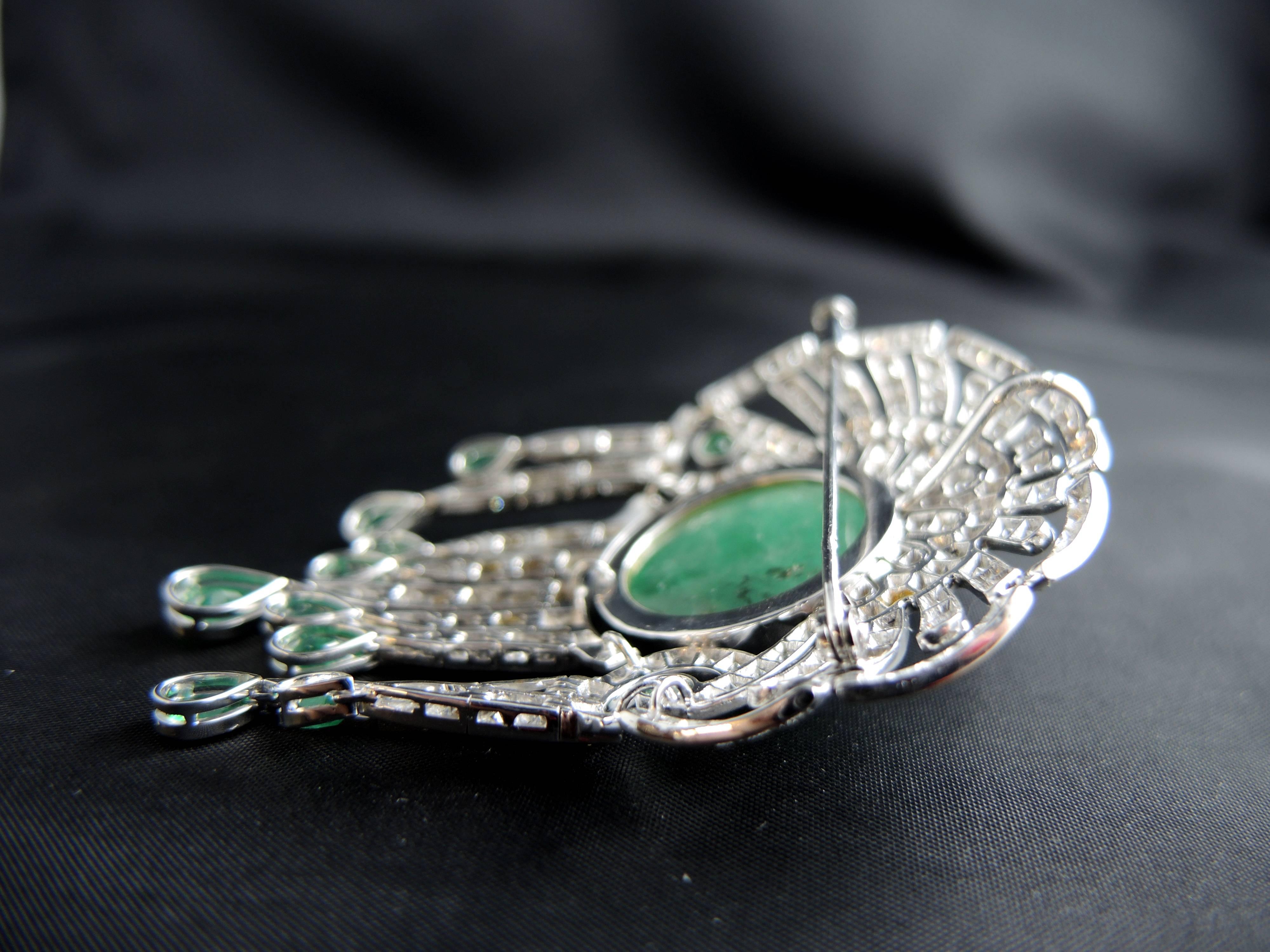 Women's French Emerald Diamond Brooch and Pendant
