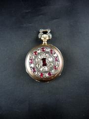 Rose Gold Diamonds Rubies Garnet Pocket Watch circa 19th Century