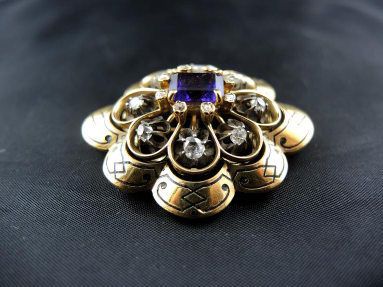 French Napoleon III Amethyst Diamond Gold Brooch circa 1850 For Sale at ...