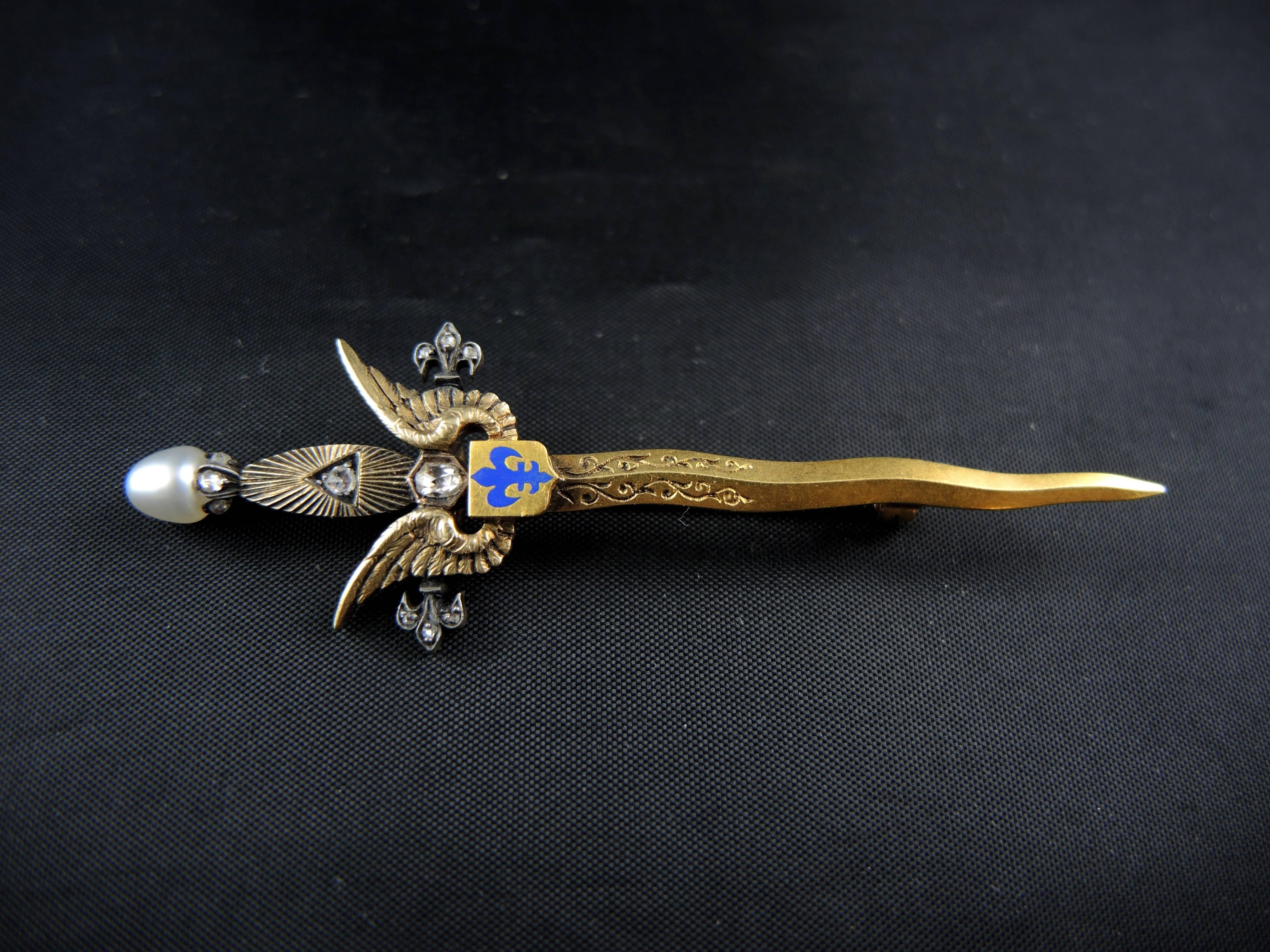 Auger & Guéret French Vermeil Royalist Sword Brooch circa 1878-1889 In Good Condition For Sale In Paris, FR