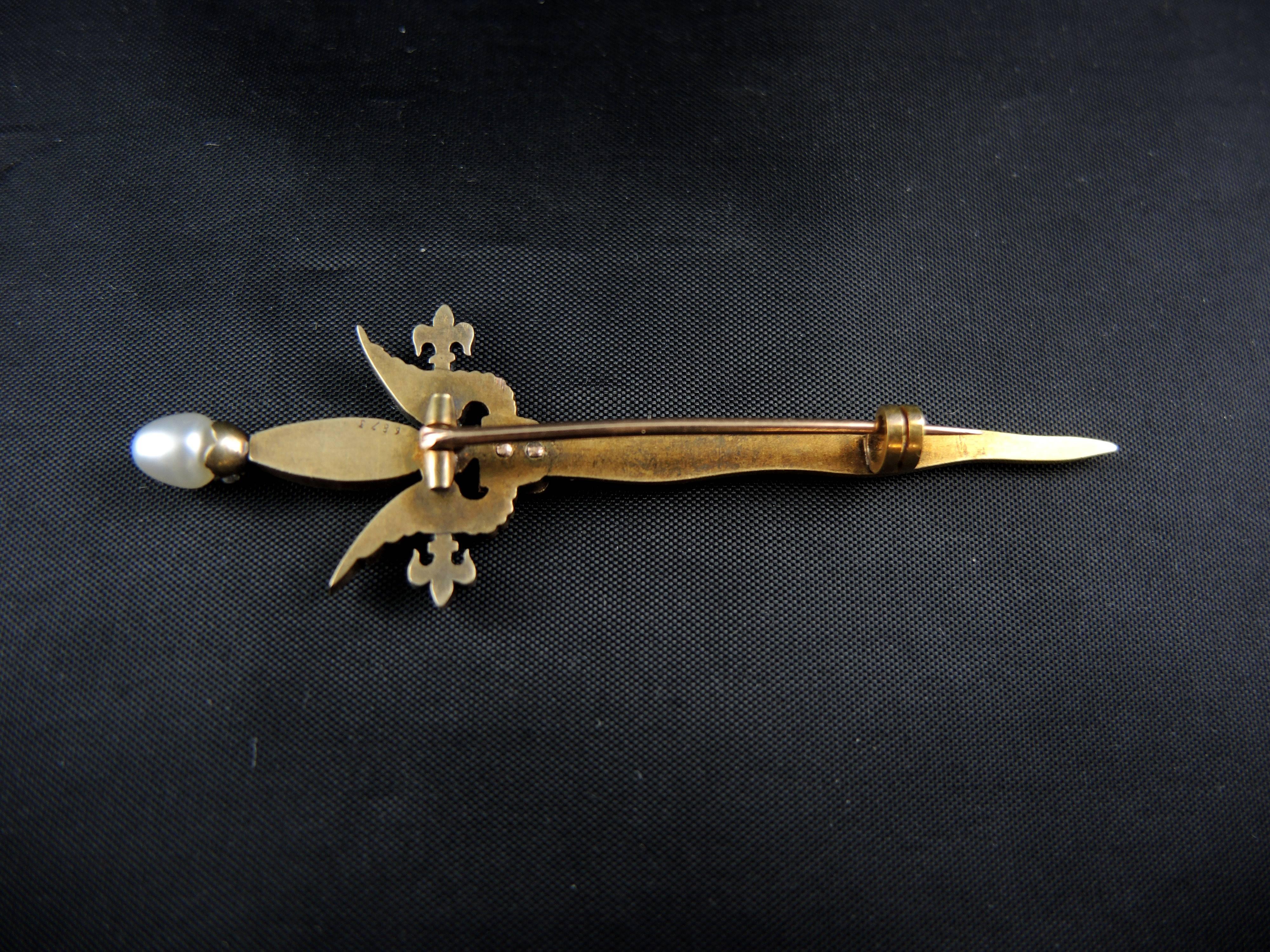 Auger & Guéret French Vermeil Royalist Sword Brooch circa 1878-1889 For Sale 1
