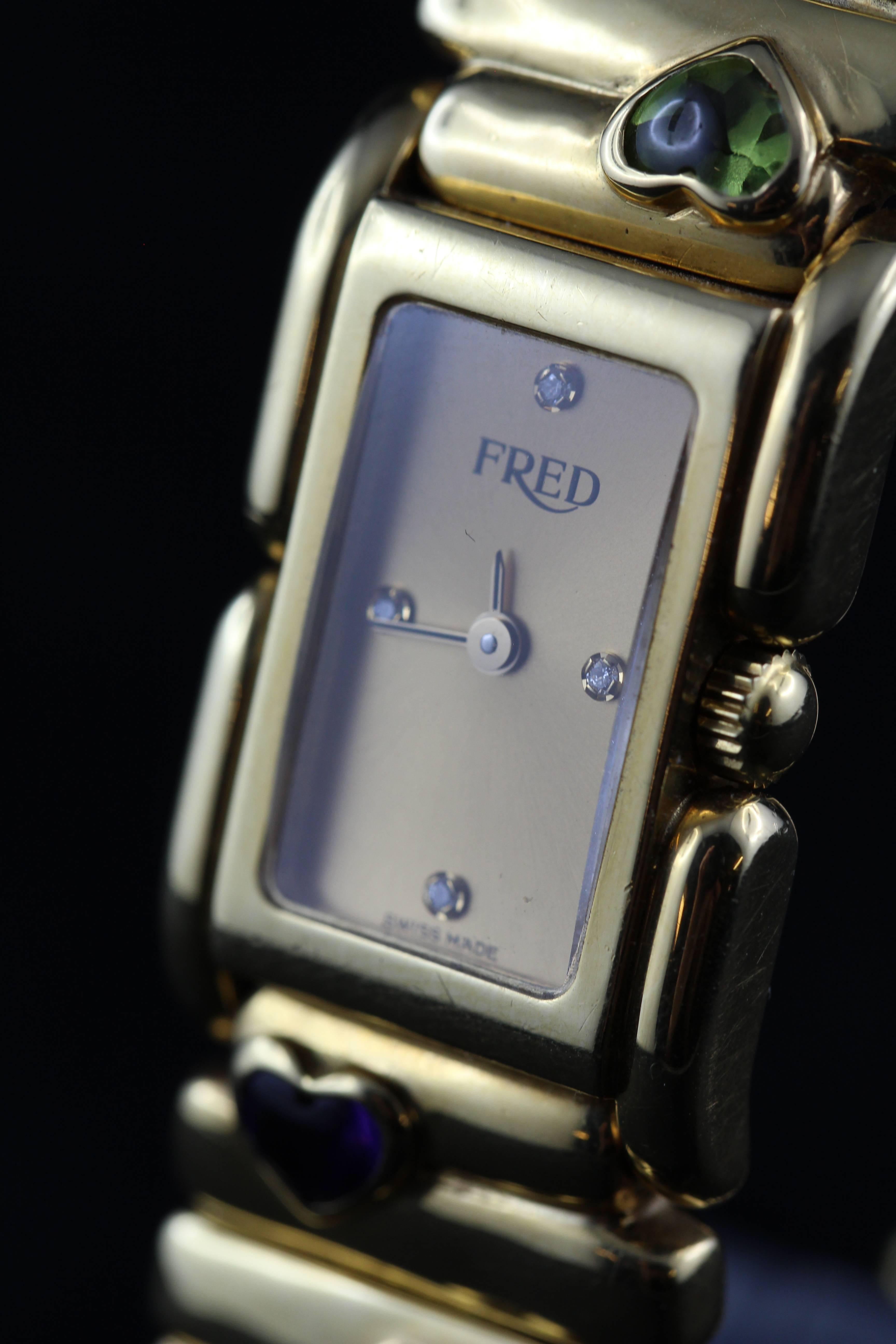 Men's Fred Lady Wristwatch in Gold and Semi Precious Stones, circa 1990 For Sale