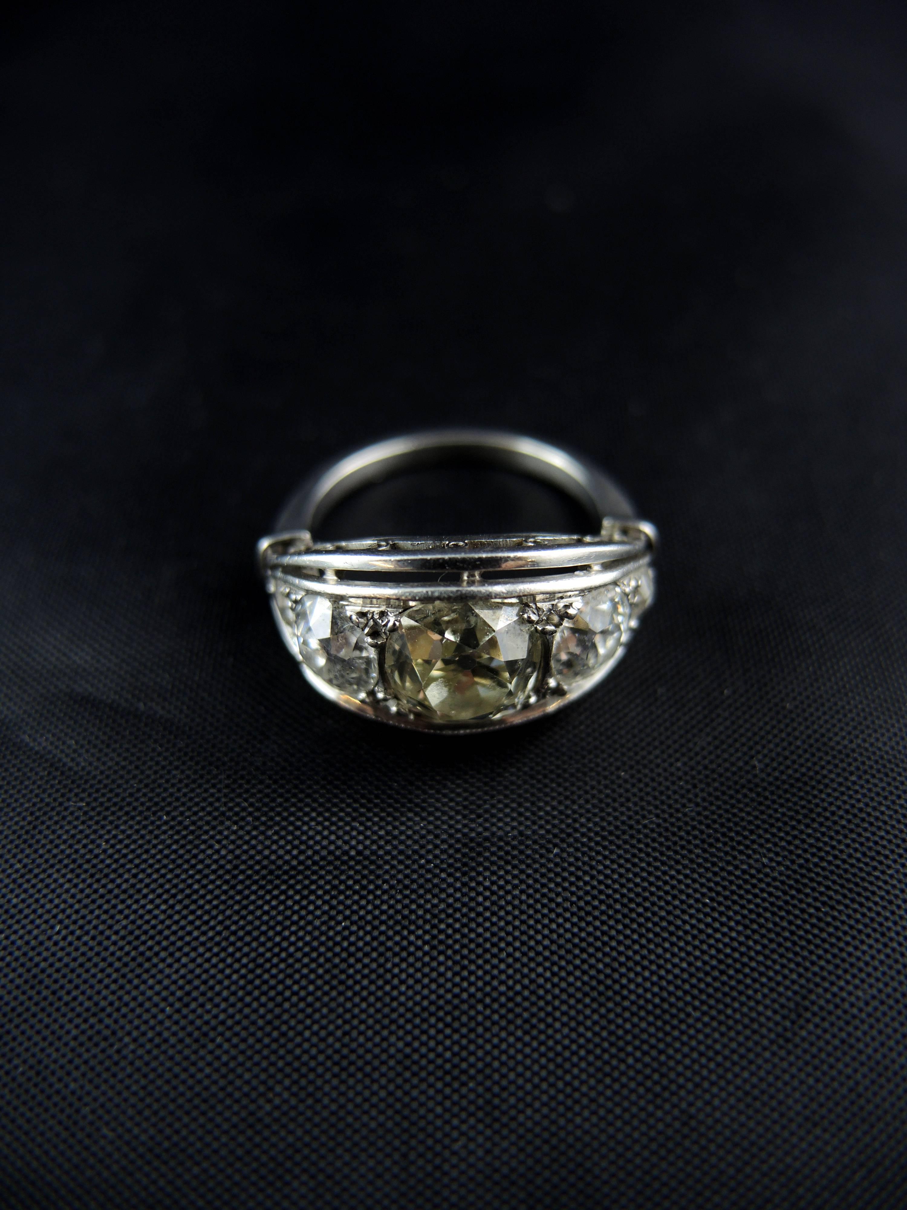 Art Deco Diamonds Platinum French Engagement Ring circa 1930 1