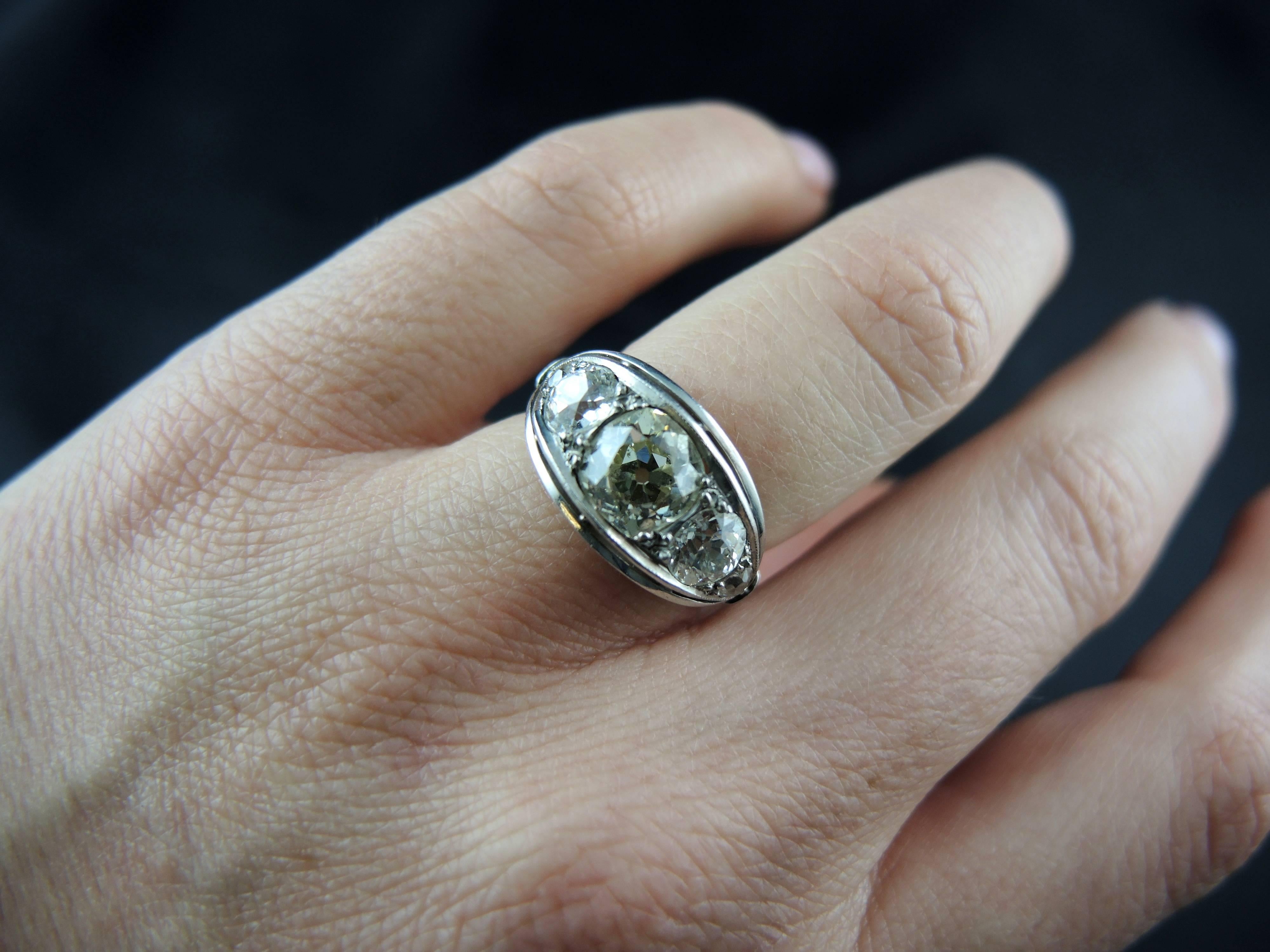 Art Deco Diamonds Platinum French Engagement Ring circa 1930 3