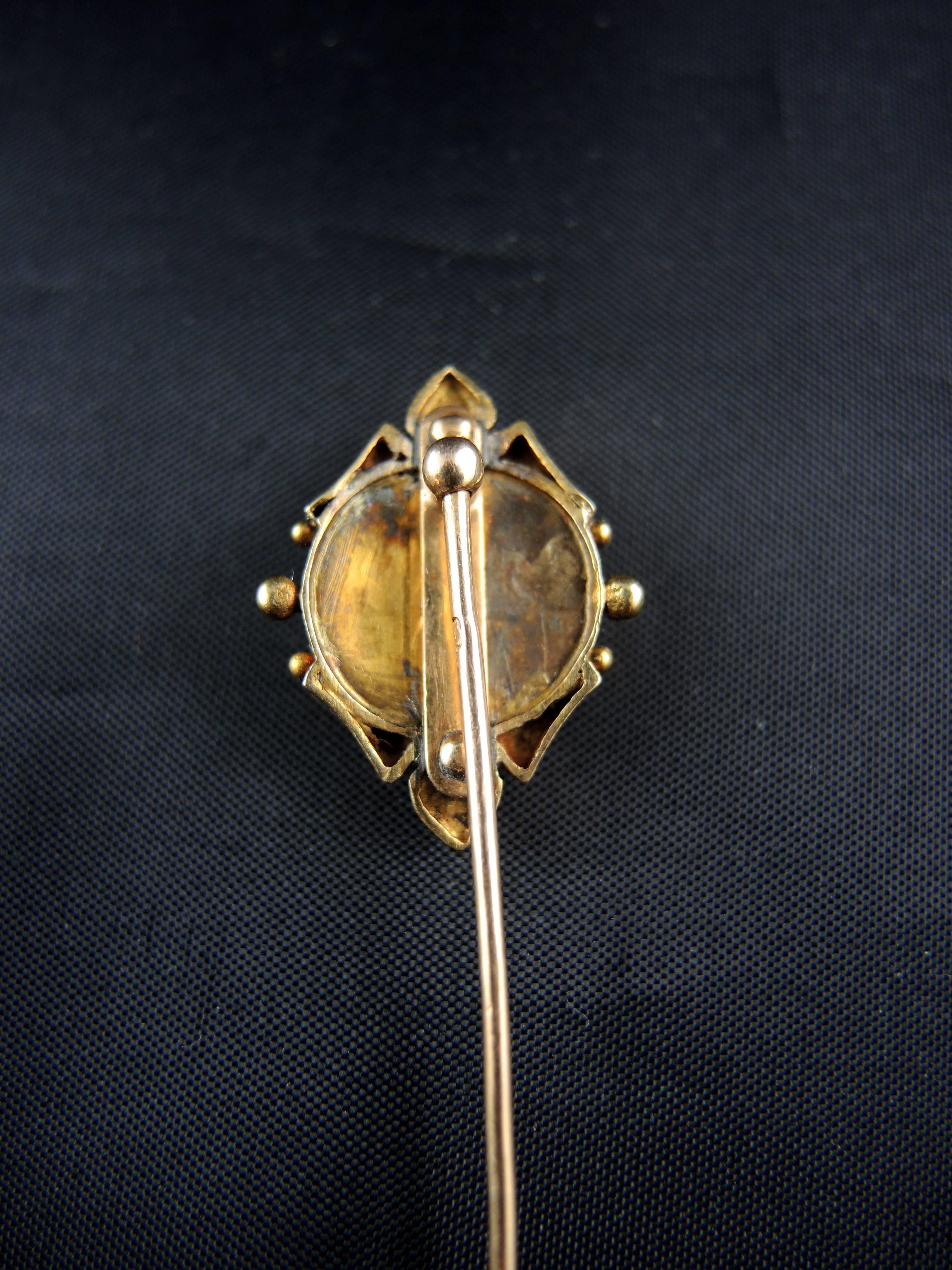 Women's or Men's Etruscan Revival Gold Pin with Scarab Beetle Micro Mosaic circa 1850