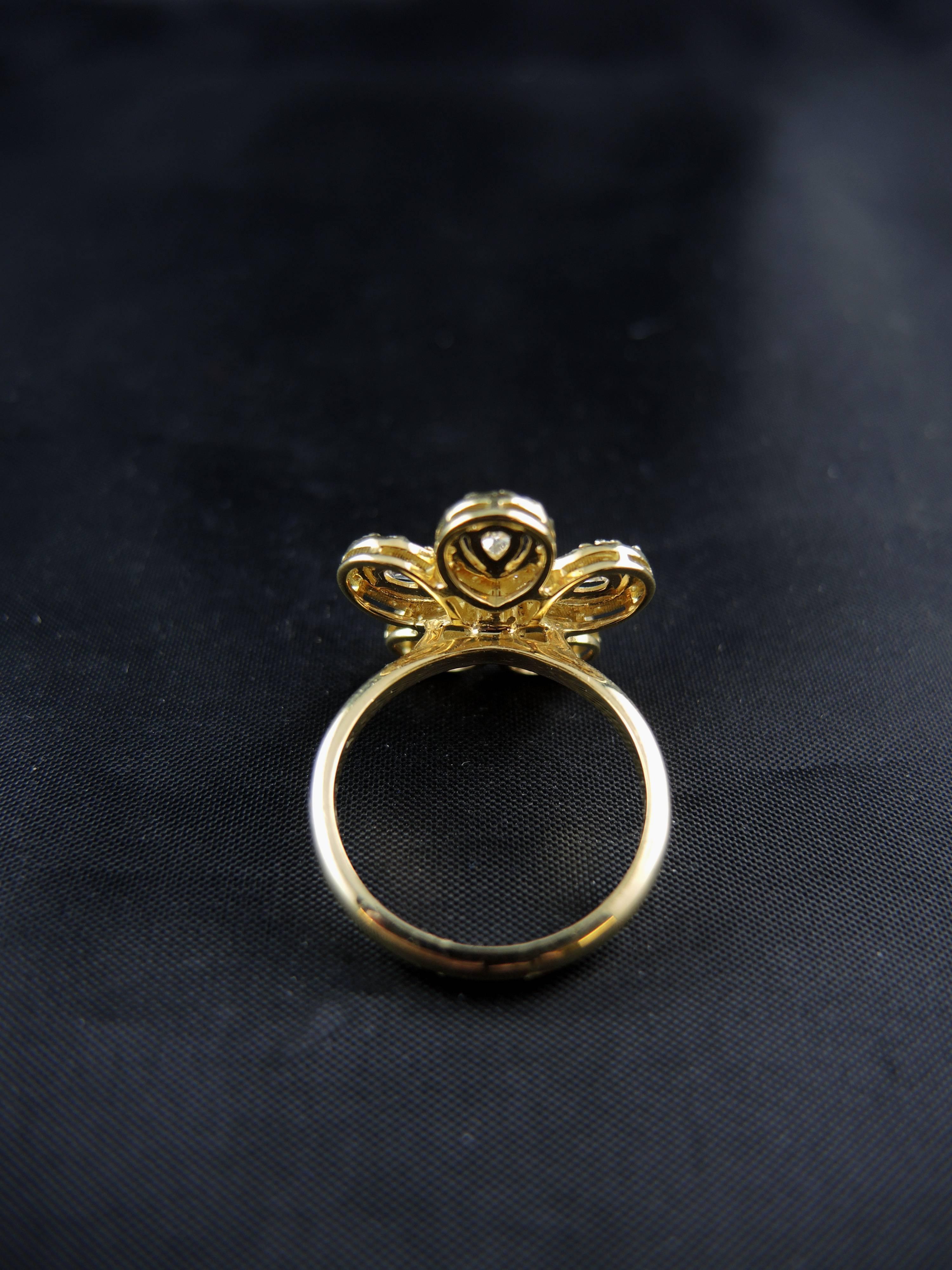 French Diamonds Yellow Gold Flower Ring For Sale 3