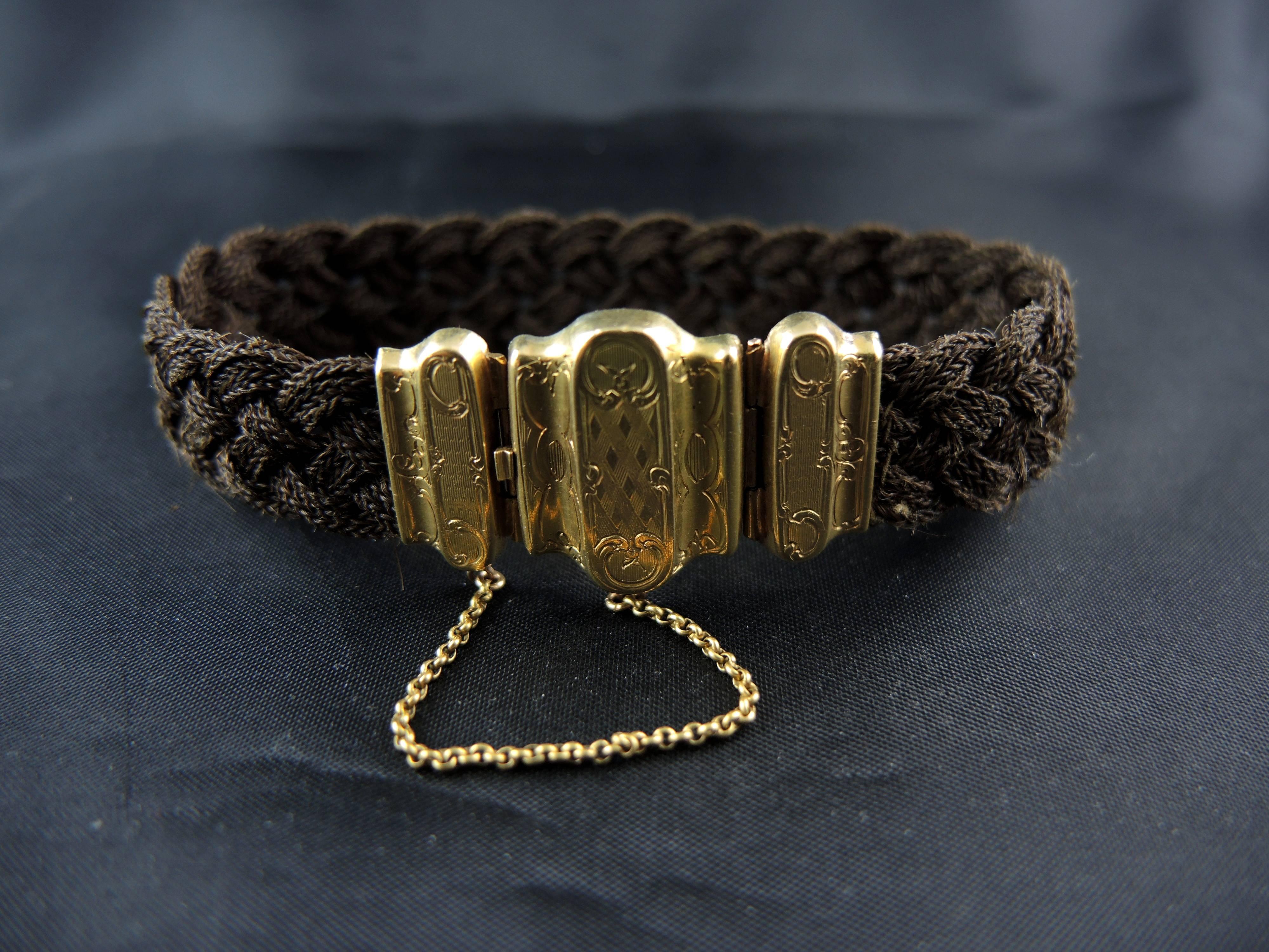 Women's Victorian Weaved Hair Bracelet, Gold Clasp, circa 1850 For Sale