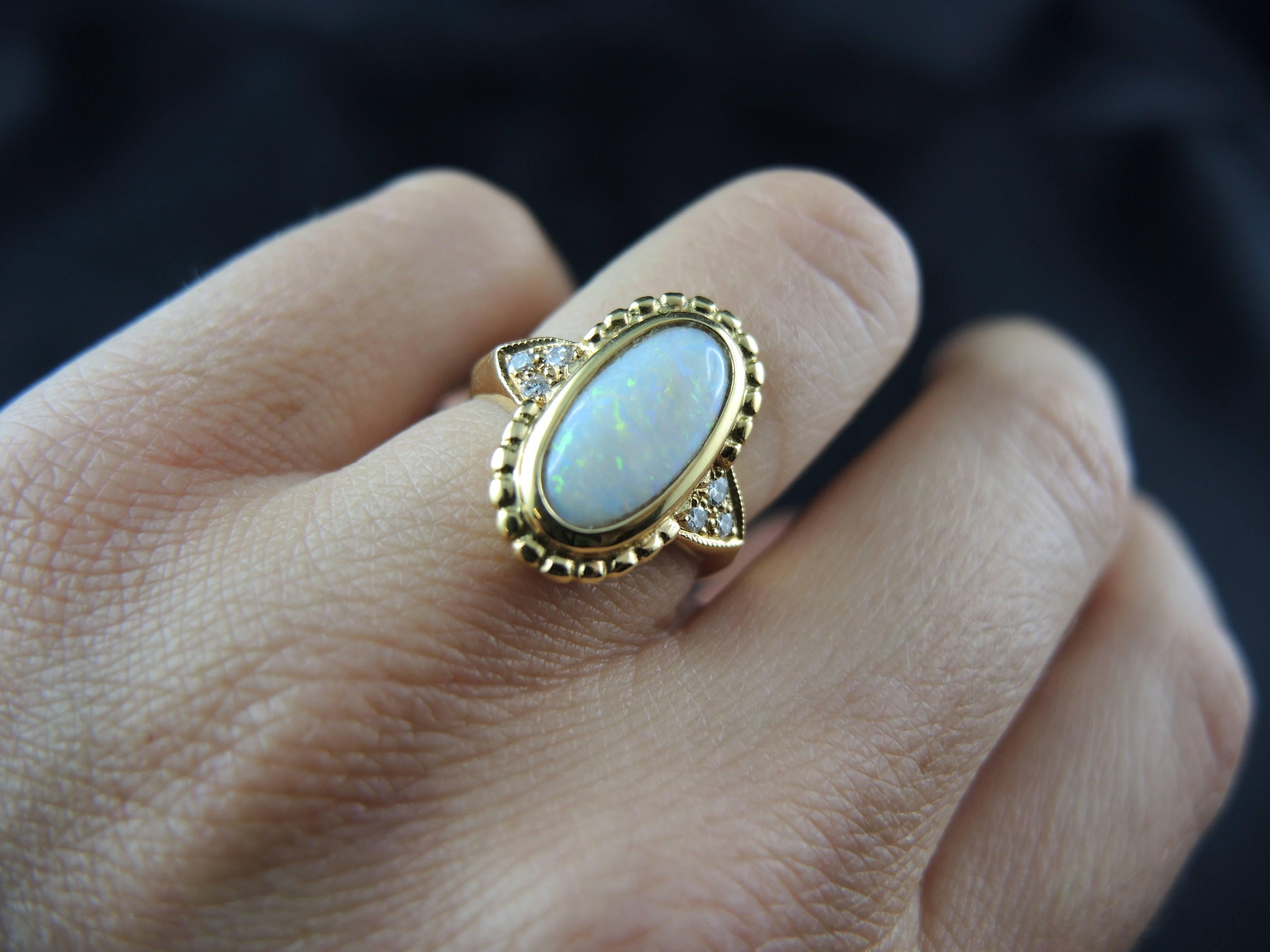 Opal and Diamonds Ring, Yellow Gold, France 1