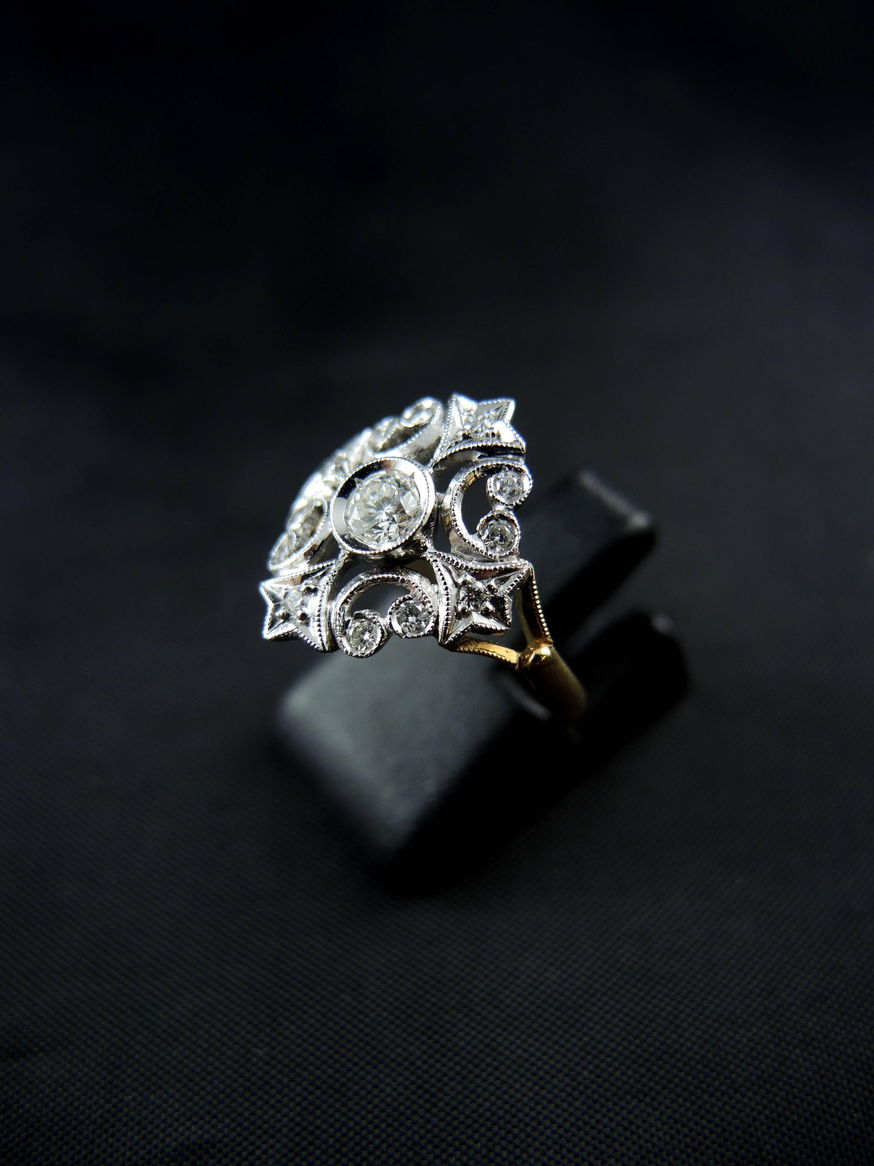 Belle Époque Style Ring with Diamonds In Excellent Condition In Paris, FR