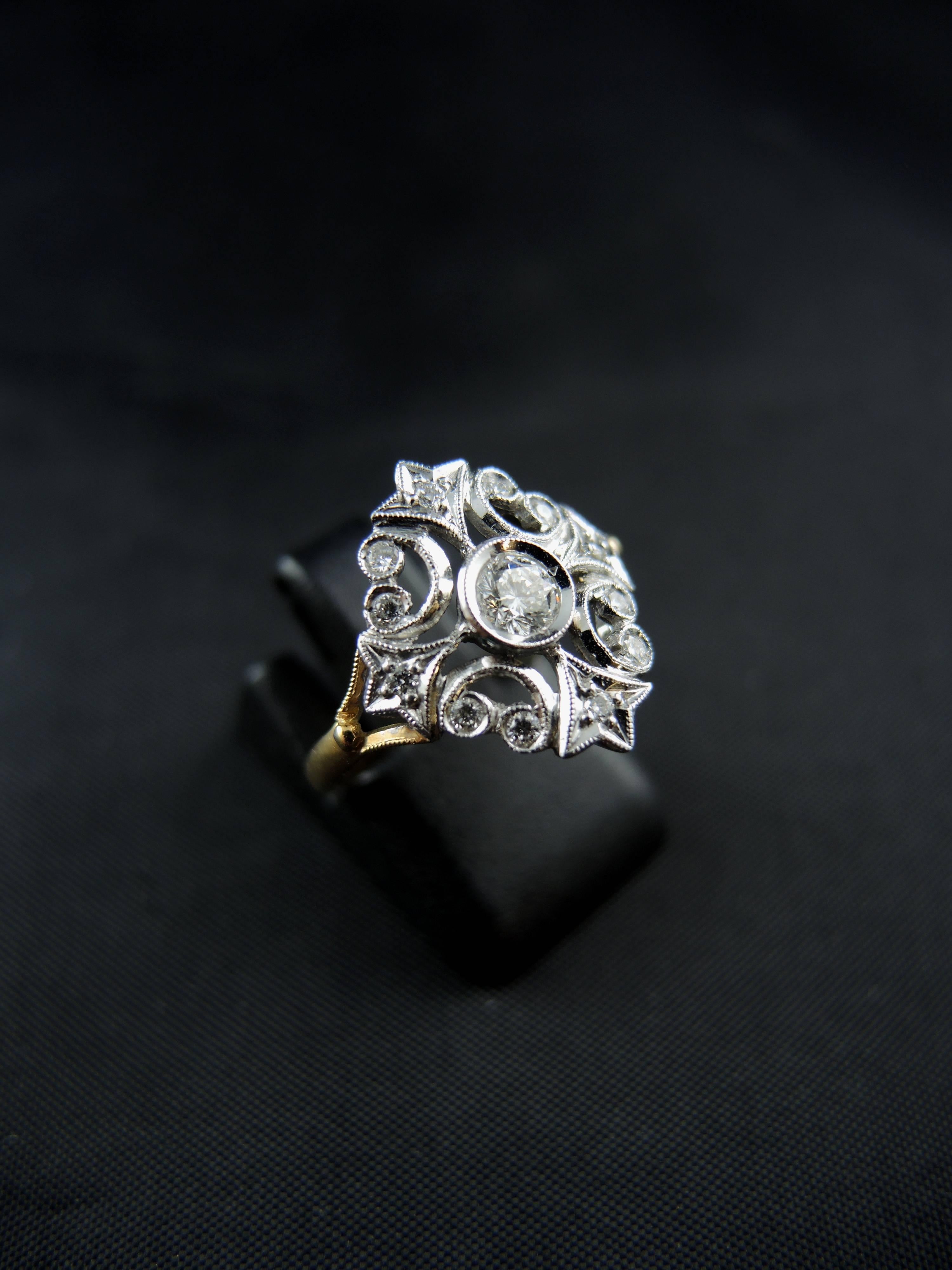 Women's or Men's Belle Époque Style Ring with Diamonds