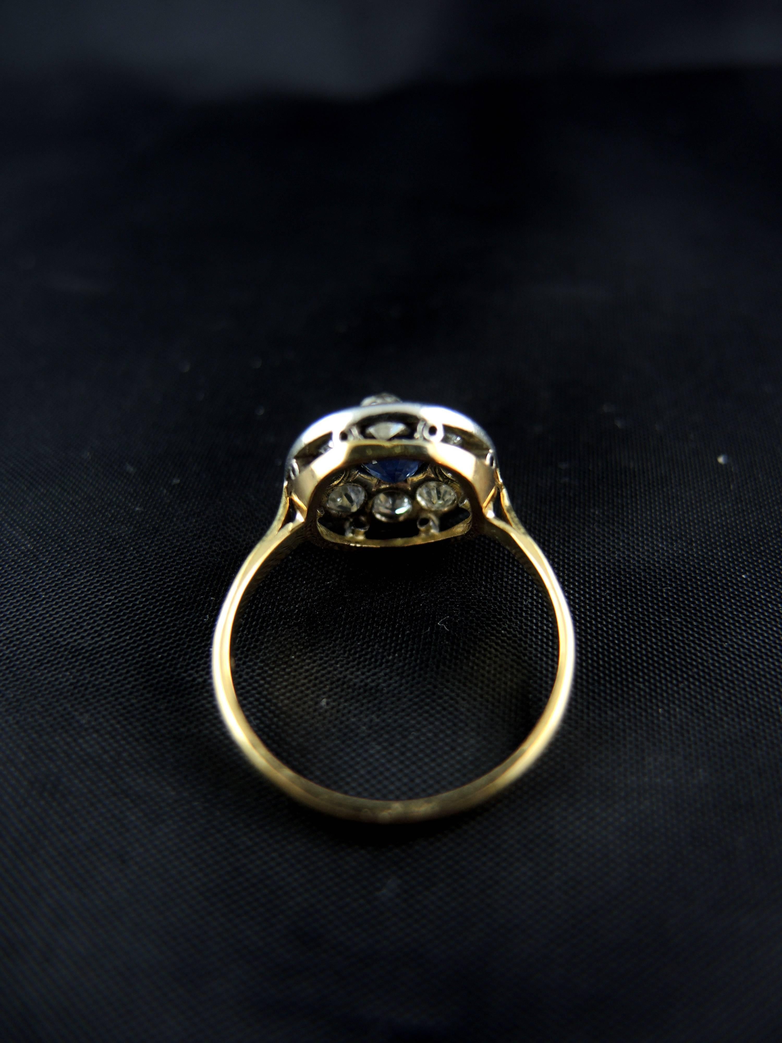 Art Deco Sapphire Diamond Gold Platinum Cluster Ring, circa 1920 2