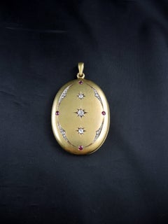 Antique Locket with a Mirror Set with Diamonds and Rubies, 19th Century