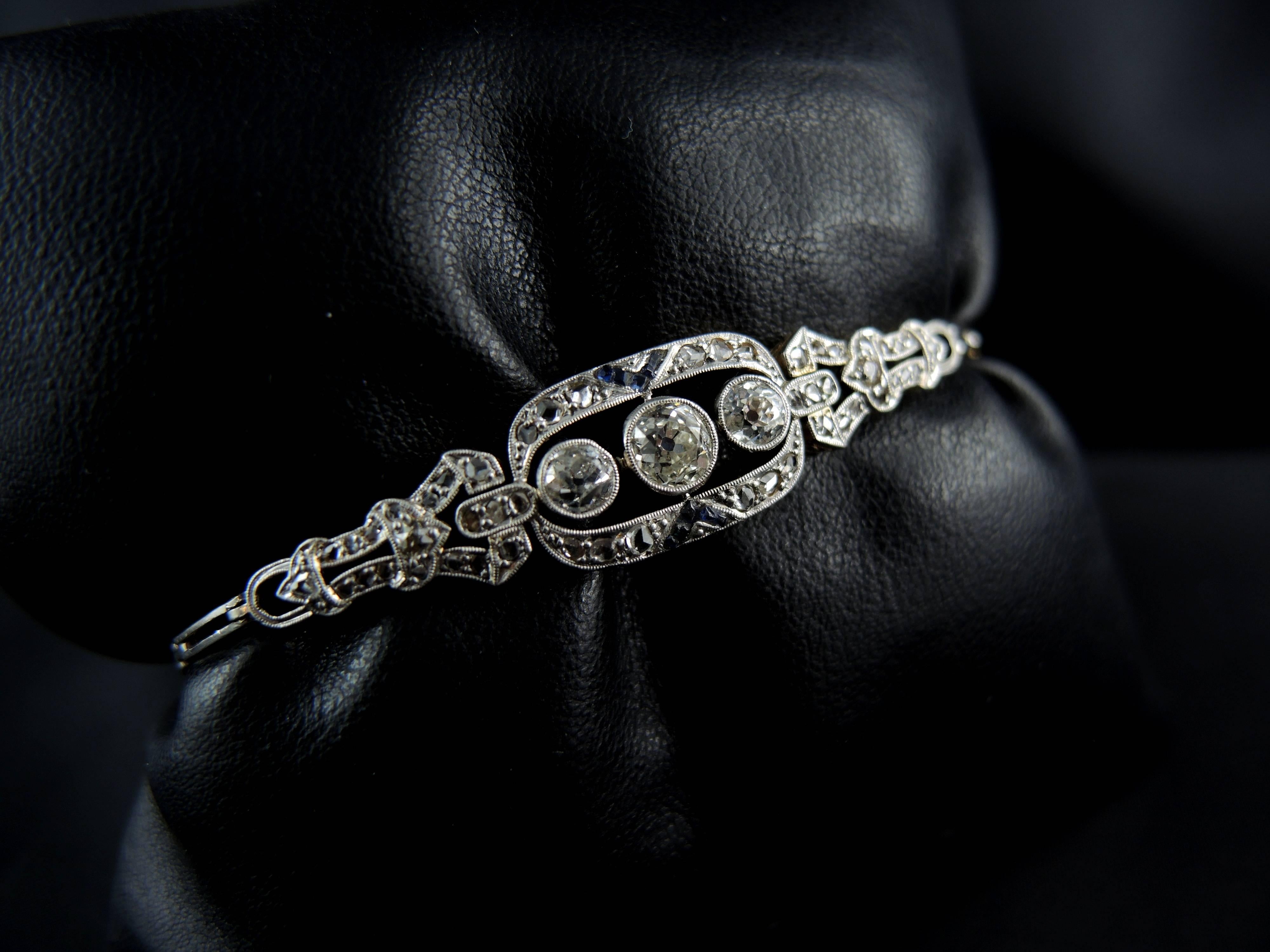 Art Deco Bracelet with Diamonds and Sapphires, circa 1925 In Good Condition In Paris, FR