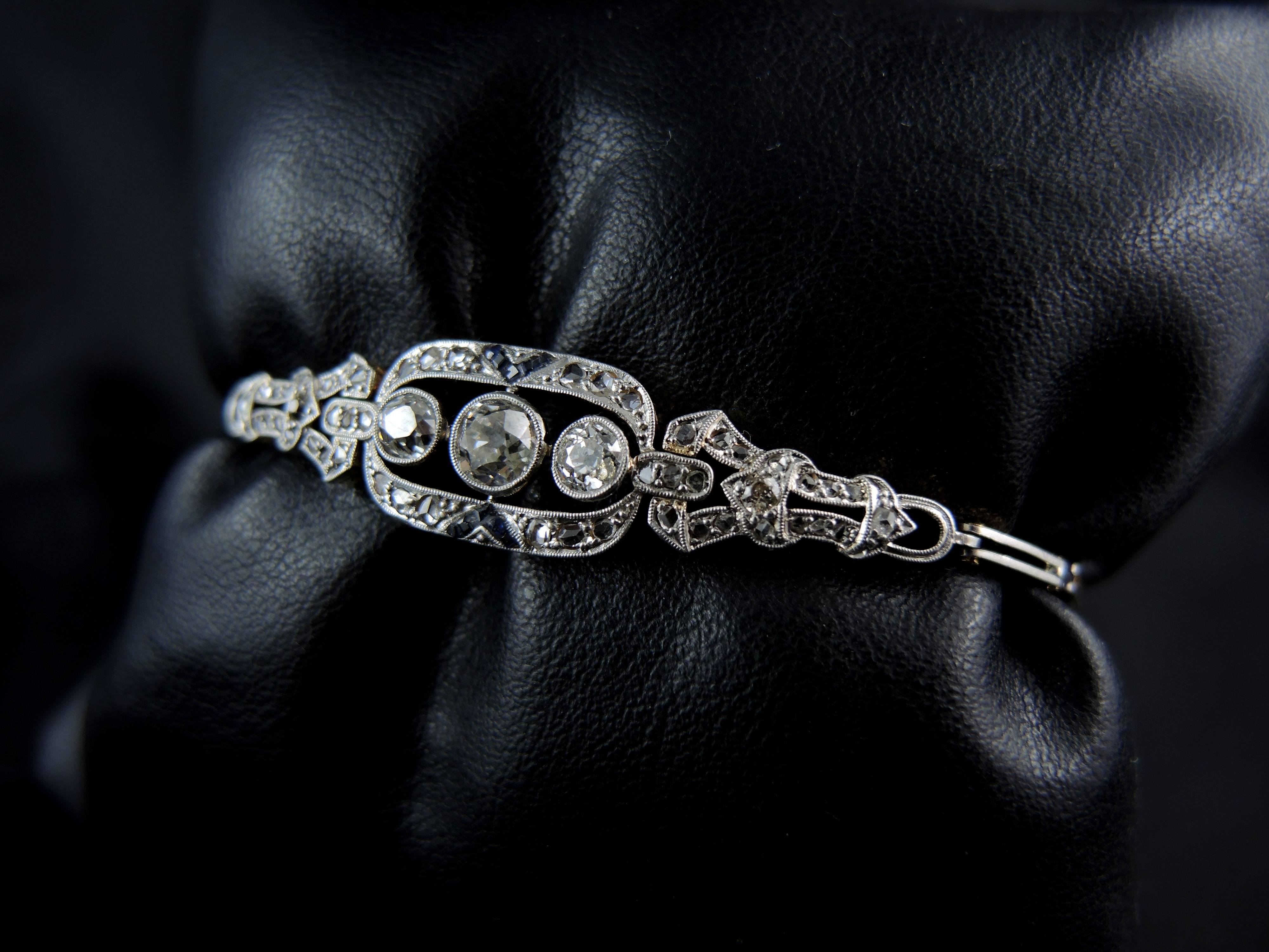 Women's or Men's Art Deco Bracelet with Diamonds and Sapphires, circa 1925
