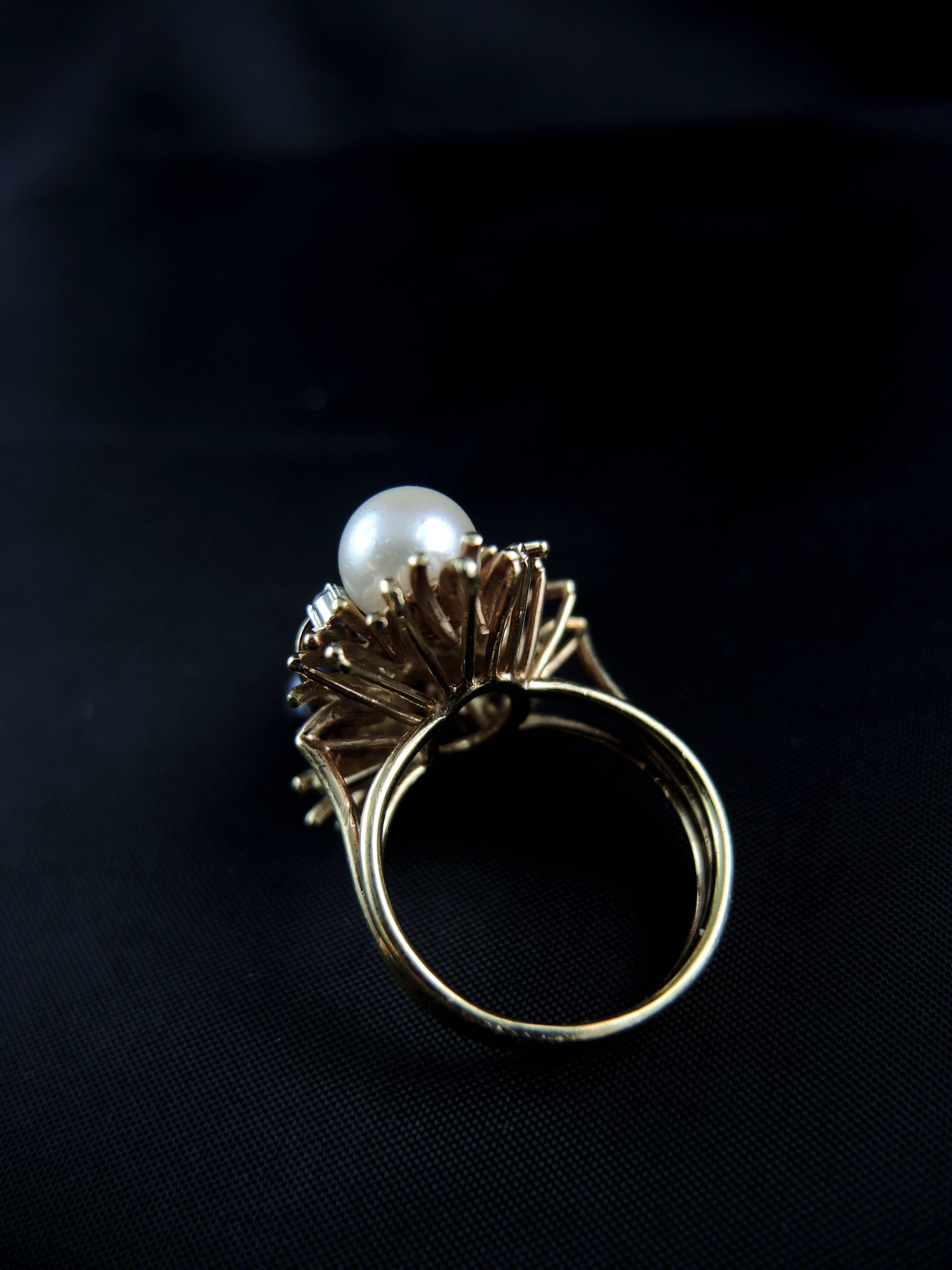 Women's Cocktail Ring Set with Diamonds, Coral and Pearls, circa 1970