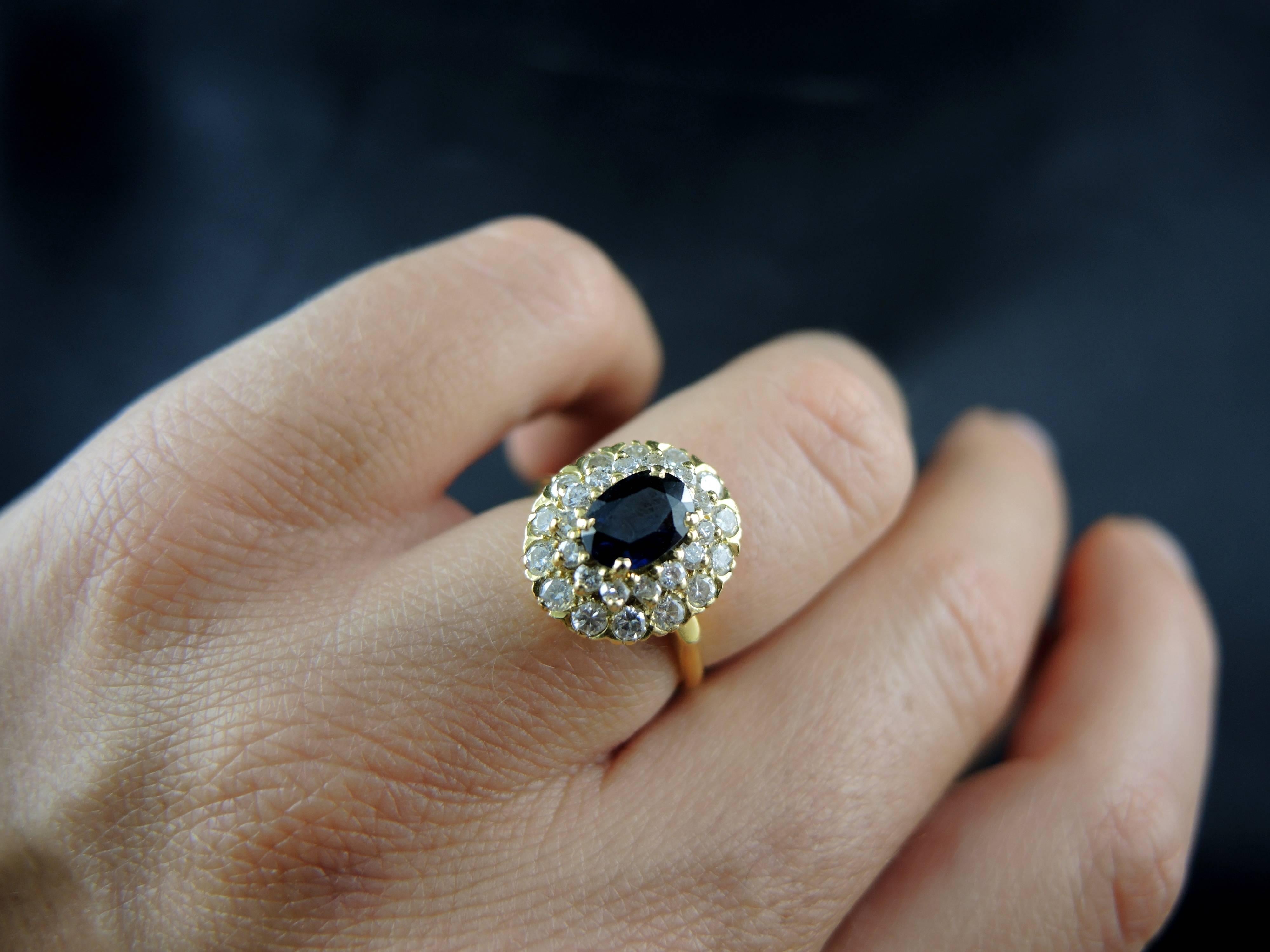 French Engagement Cluster Ring with Sapphire and Diamonds, circa 1980 2