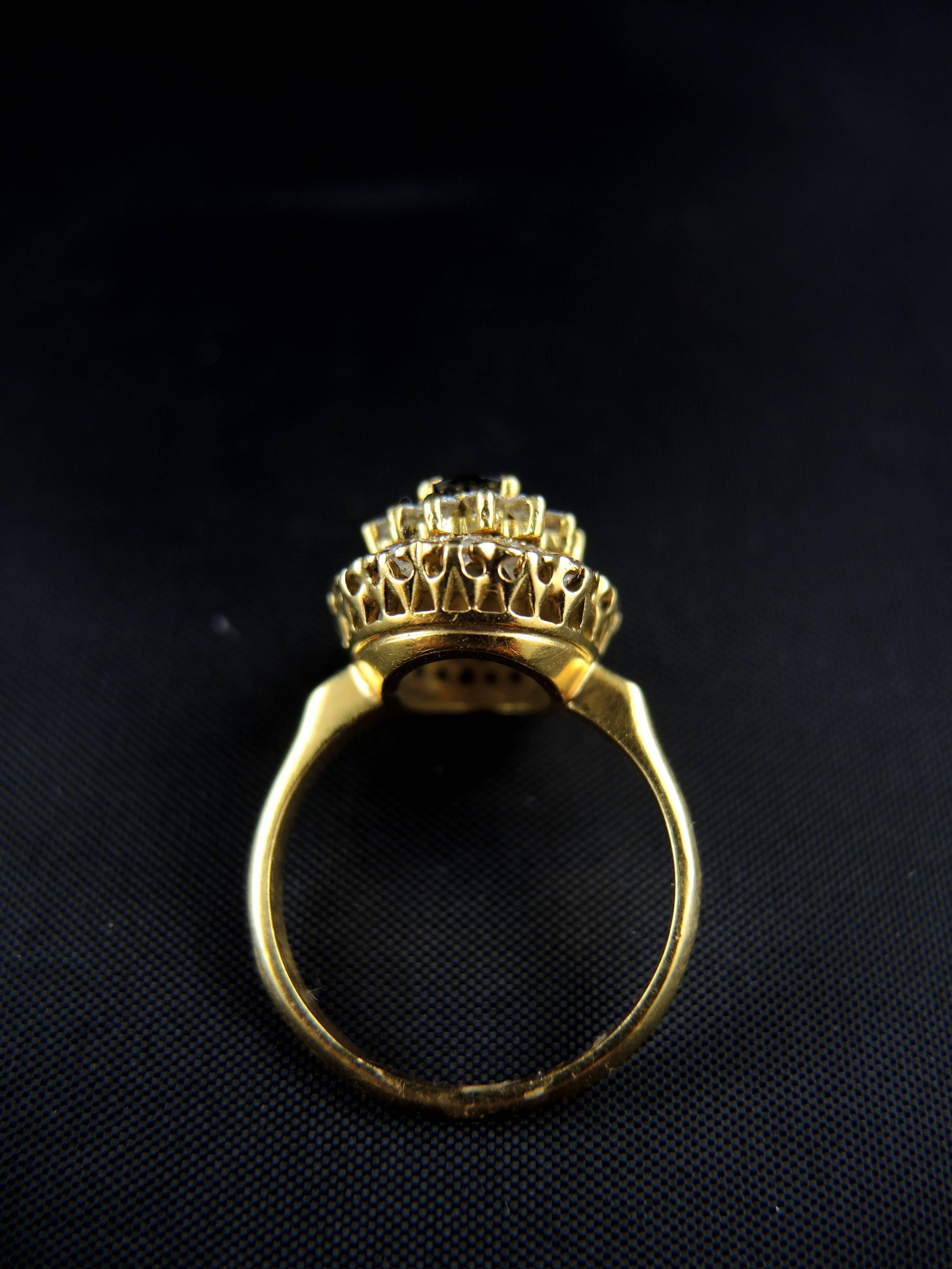 French Engagement Cluster Ring with Sapphire and Diamonds, circa 1980 1