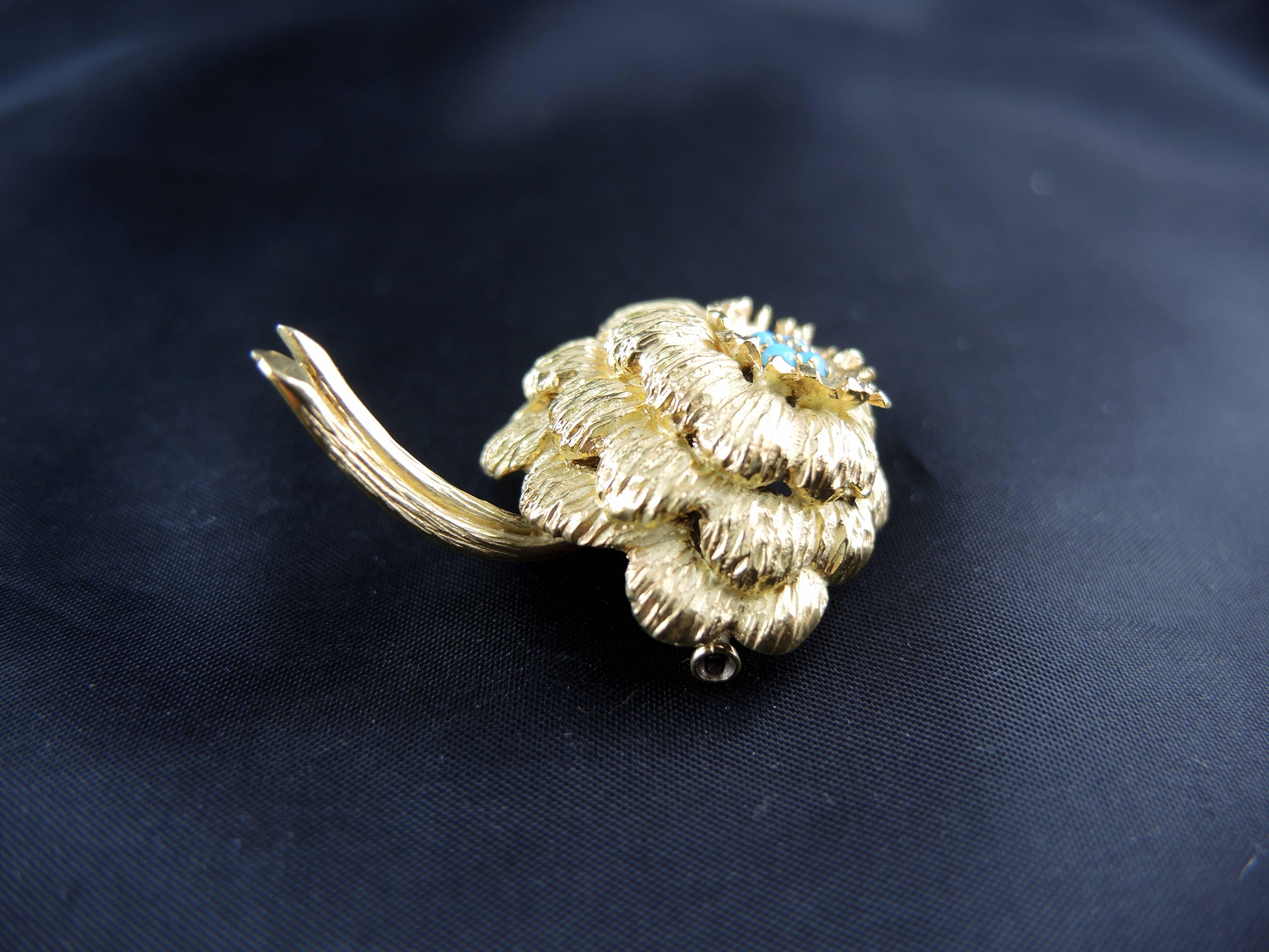 Women's or Men's French Flower Gold Brooch by Michèle Morgan, French Actress, circa 1970 For Sale
