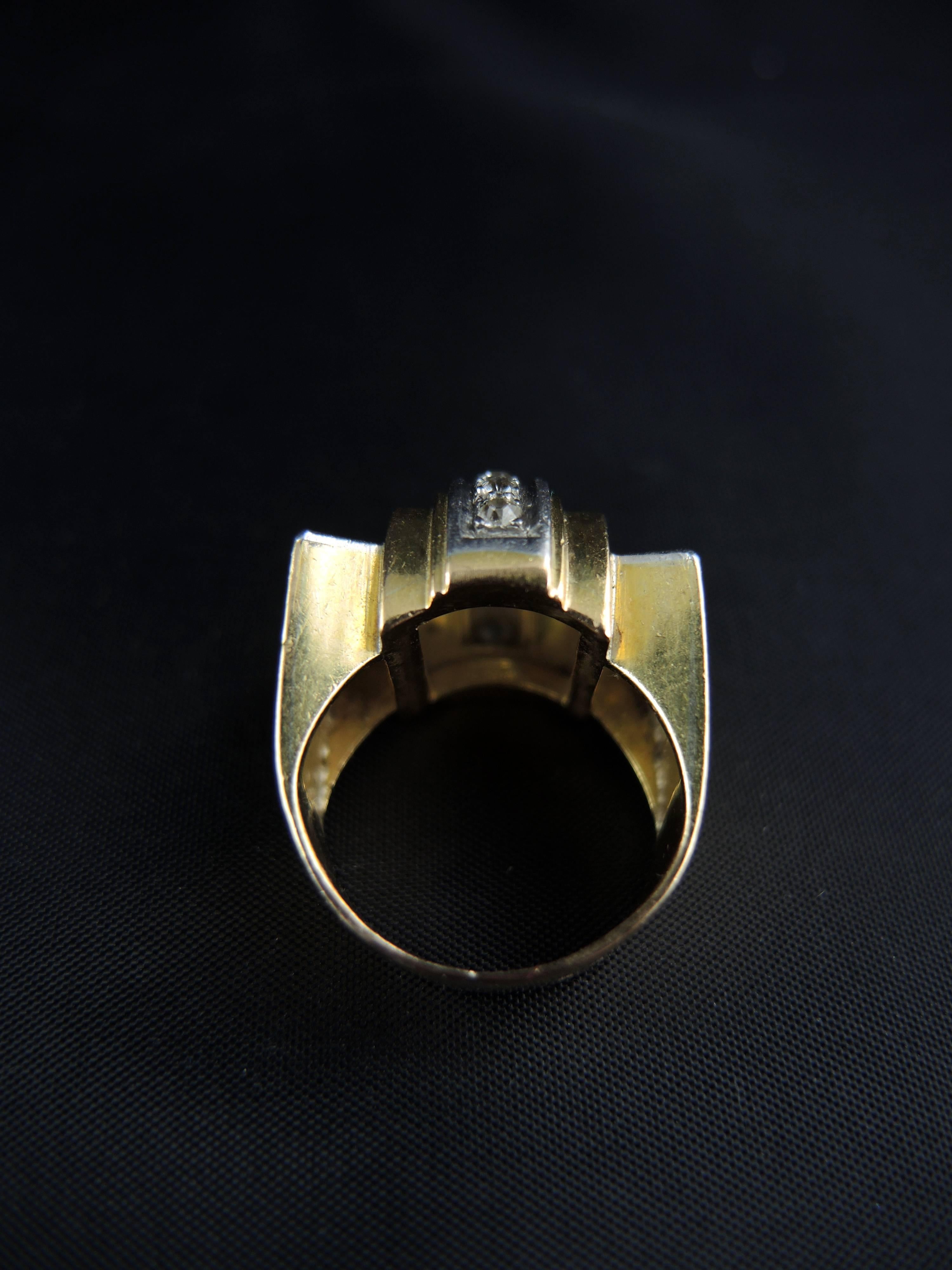 Gold and Platinum Tank Ring with Diamonds, circa 1940 1