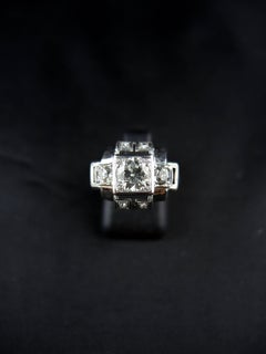 Art Deco Style White Gold Ring with Diamonds