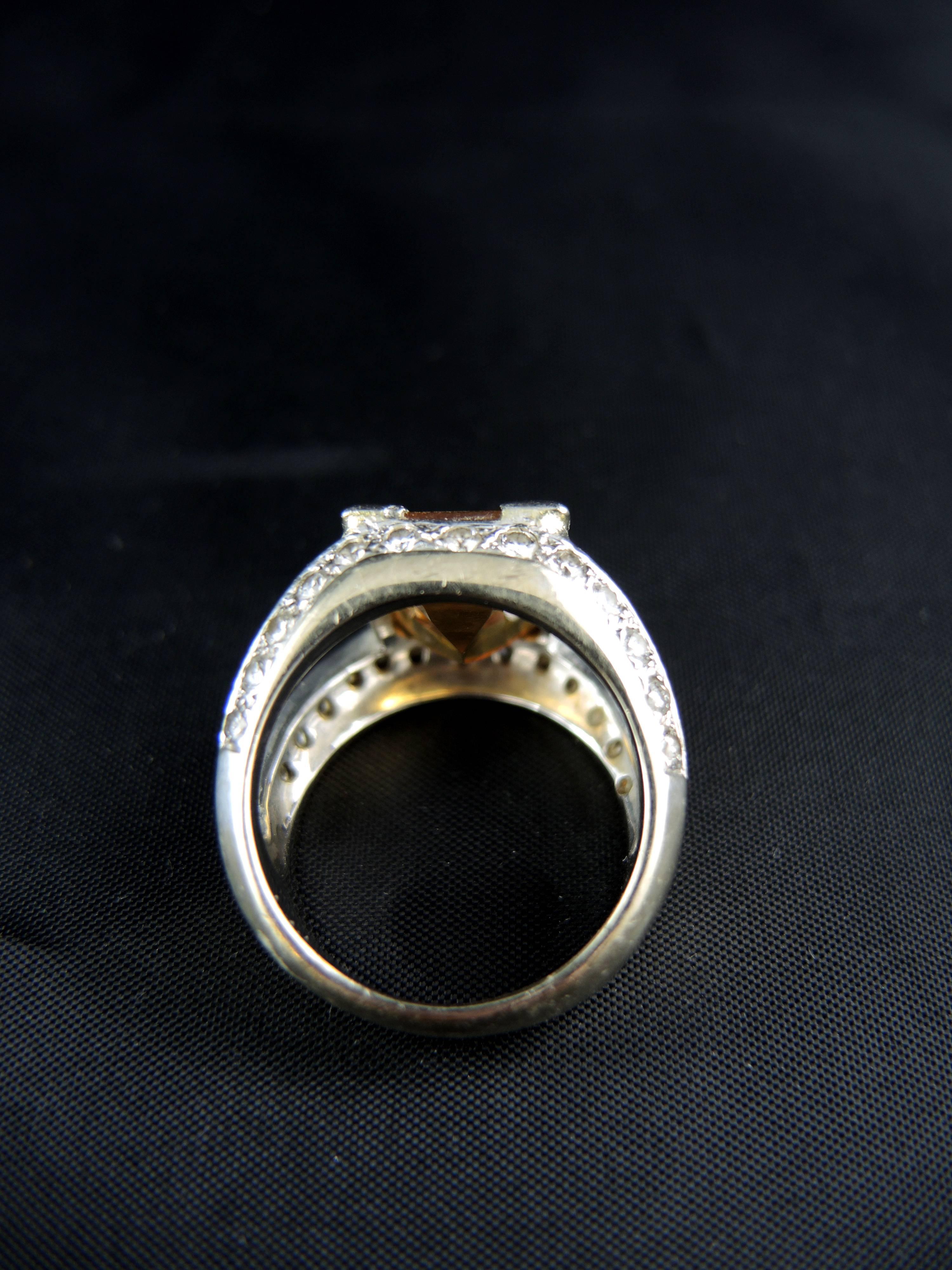 French White Gold Citrine, and Diamonds Ring For Sale 4